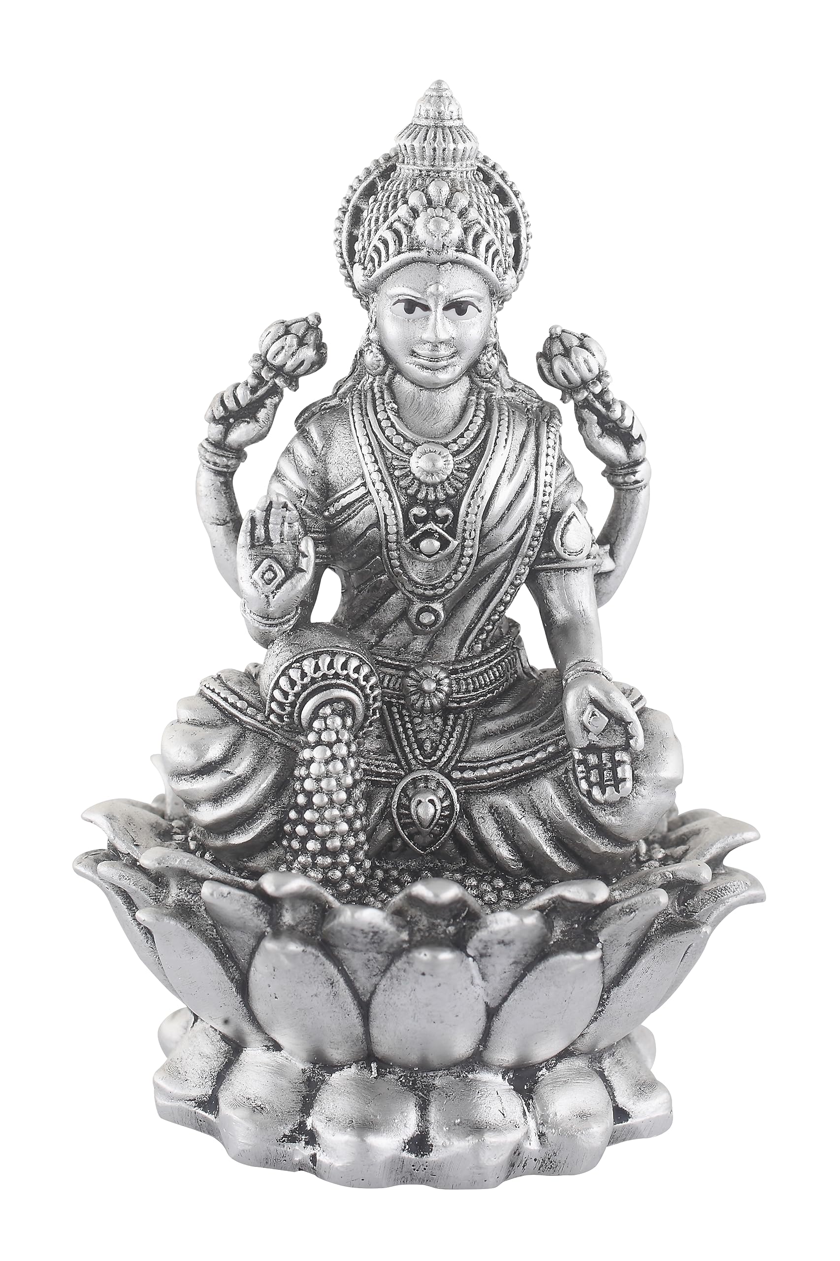 Prd Caratcafe Silver Kamal Laxmi Murti For Car, Home & Office.Pure 925 Solid Chandi Metal Idol Of Maa Lakshmi. Antique Gift Item