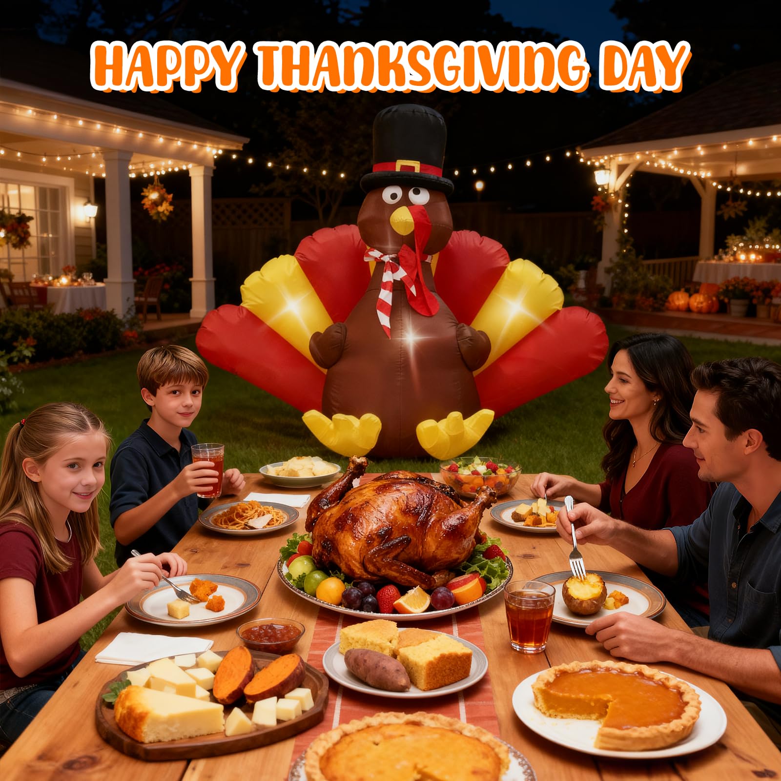 Thanksgiving Inflatables Turkey Outdoor, 5 FT Thanksgiving Blow Up Turkeys with LED Lights Built-in for Holiday, Party, Yard, La