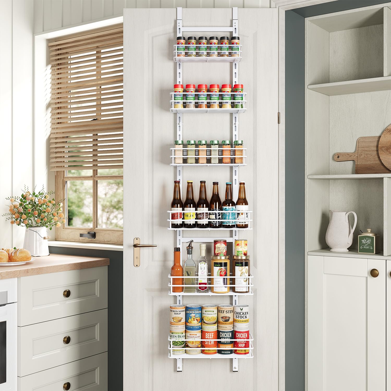 Purdaz Adjustable 6Tier Over The Door Pantry Organizer, Spice Rack, Narrow Hanging Shelf For Kitchen Storage And Organization (