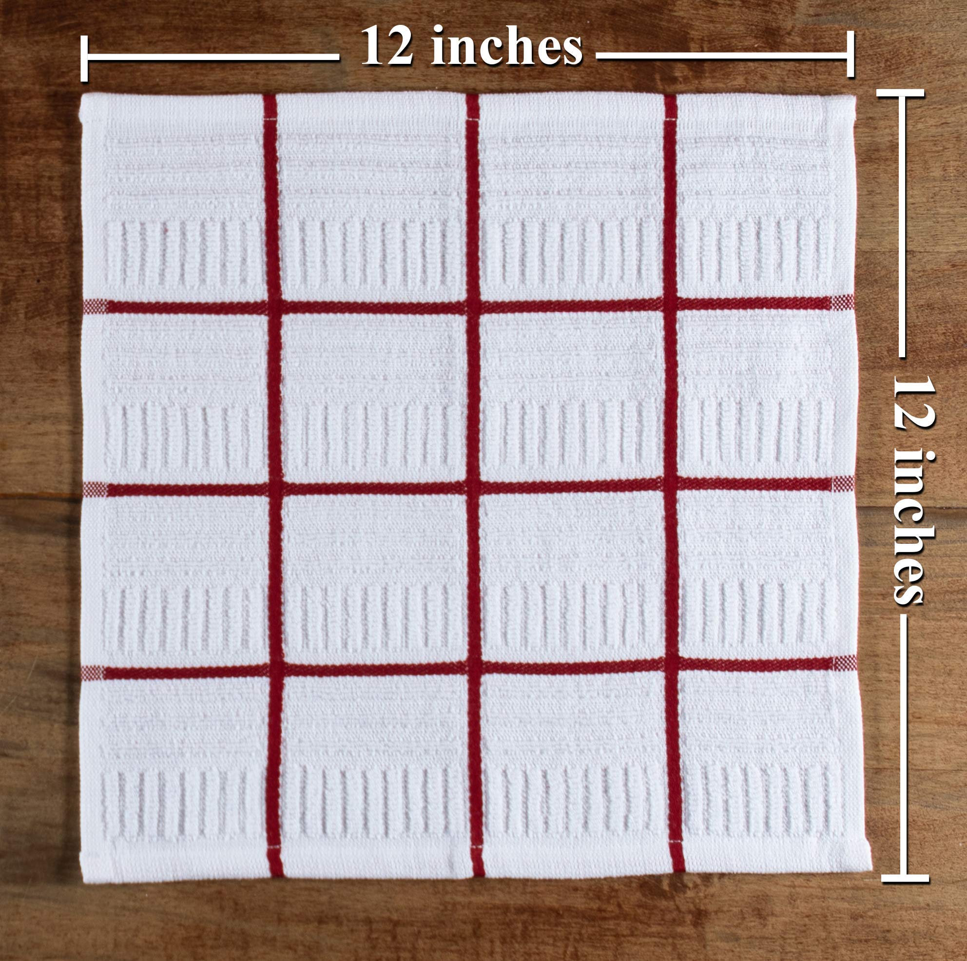 Kitchen Towels Dishcloths 100% Cotton  Set of 8  Red and White Dish Cloth Towels  Tea Towels  Reusable and Absorbent Cleaning Cloths  Oeko-Tex Cotton  12 in x 12 in