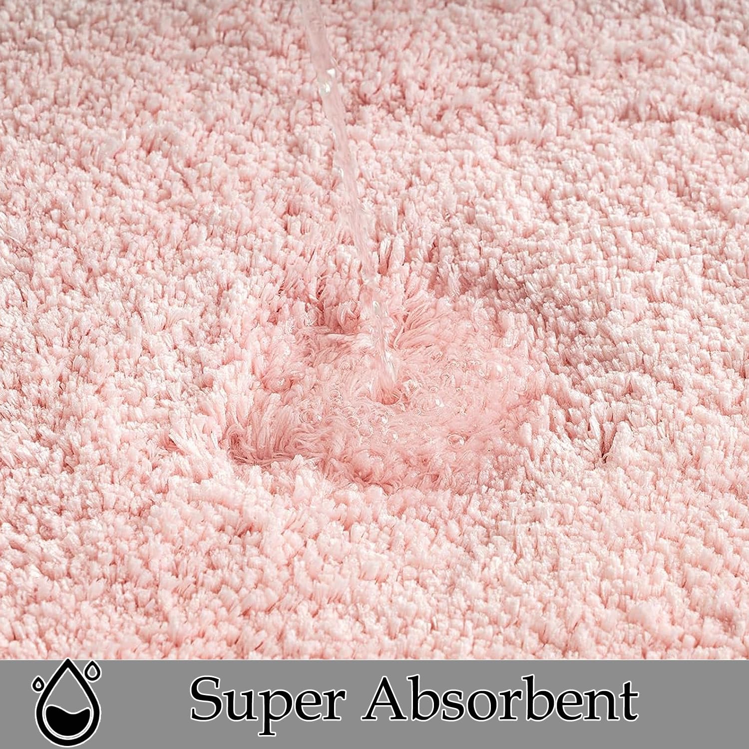 Pink Luxury Bathroom Rugs Set 3 Piece, Shaggy Bath Mats For Bathroom Non-Slip, Soft Shaggy Absorbent Microfiber Bath Mat, Machin