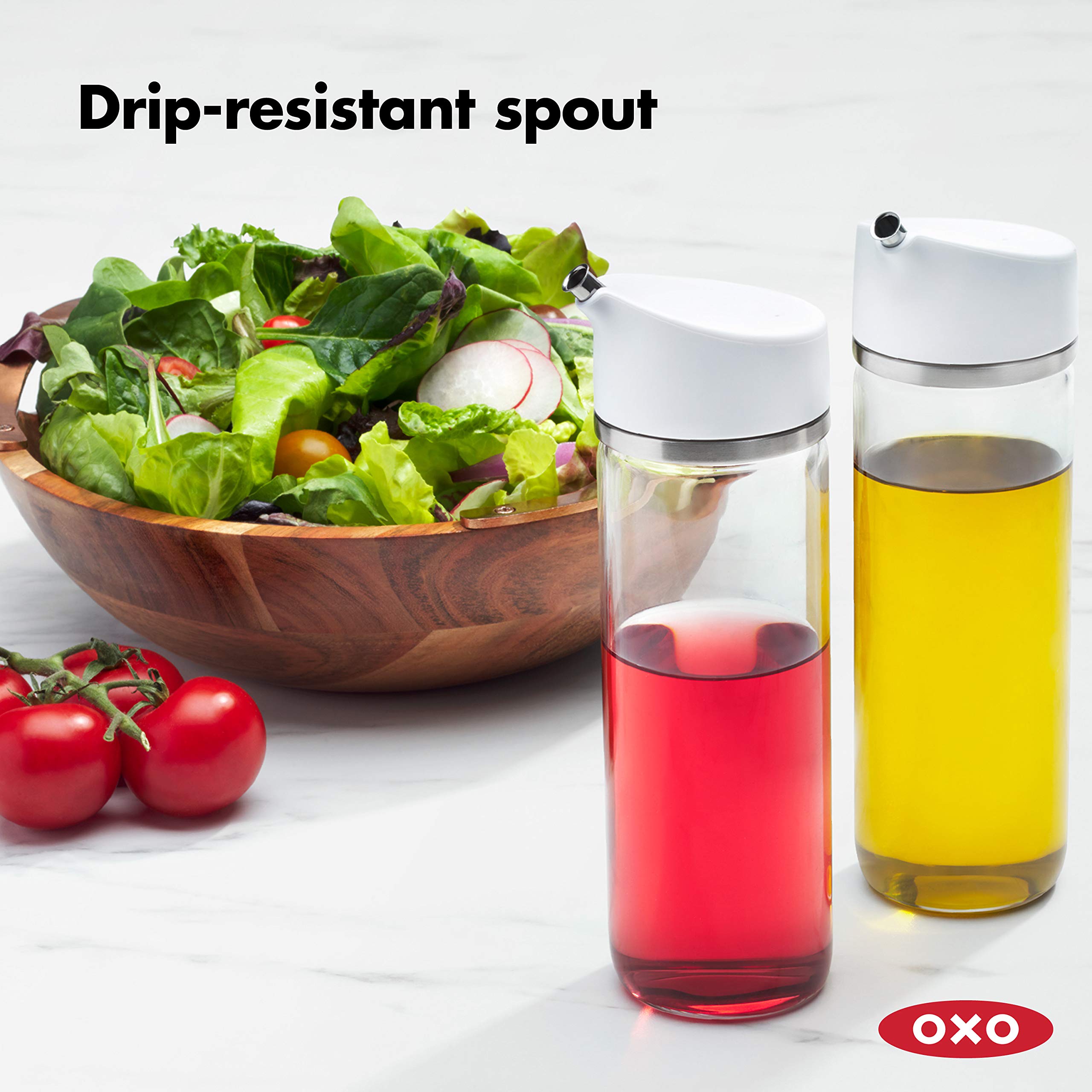 Oxo Good Grips Precision Pour Glass Dispenser Set, 2 Piece Oil & Vinegar Set, Clear, White