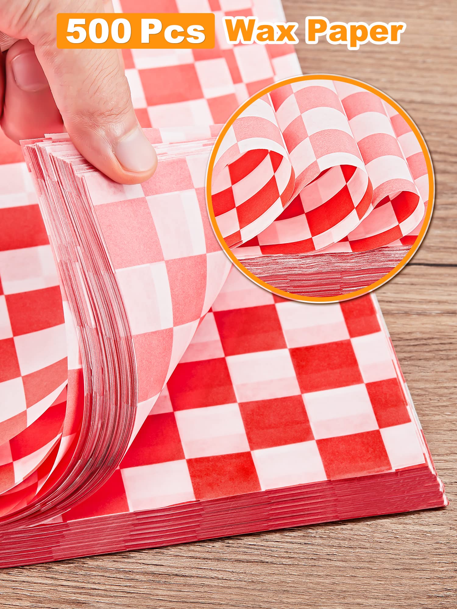 SMARTAKE 12 x 12 Inches Wax Paper  500 Pcs Non-Stick Hamburger Patty Paper  Square Sandwich Separators Wrap Paper  for Lunch  Restaurants  Barbecues  Picnics  Parties  Barbecue  Red Plaid