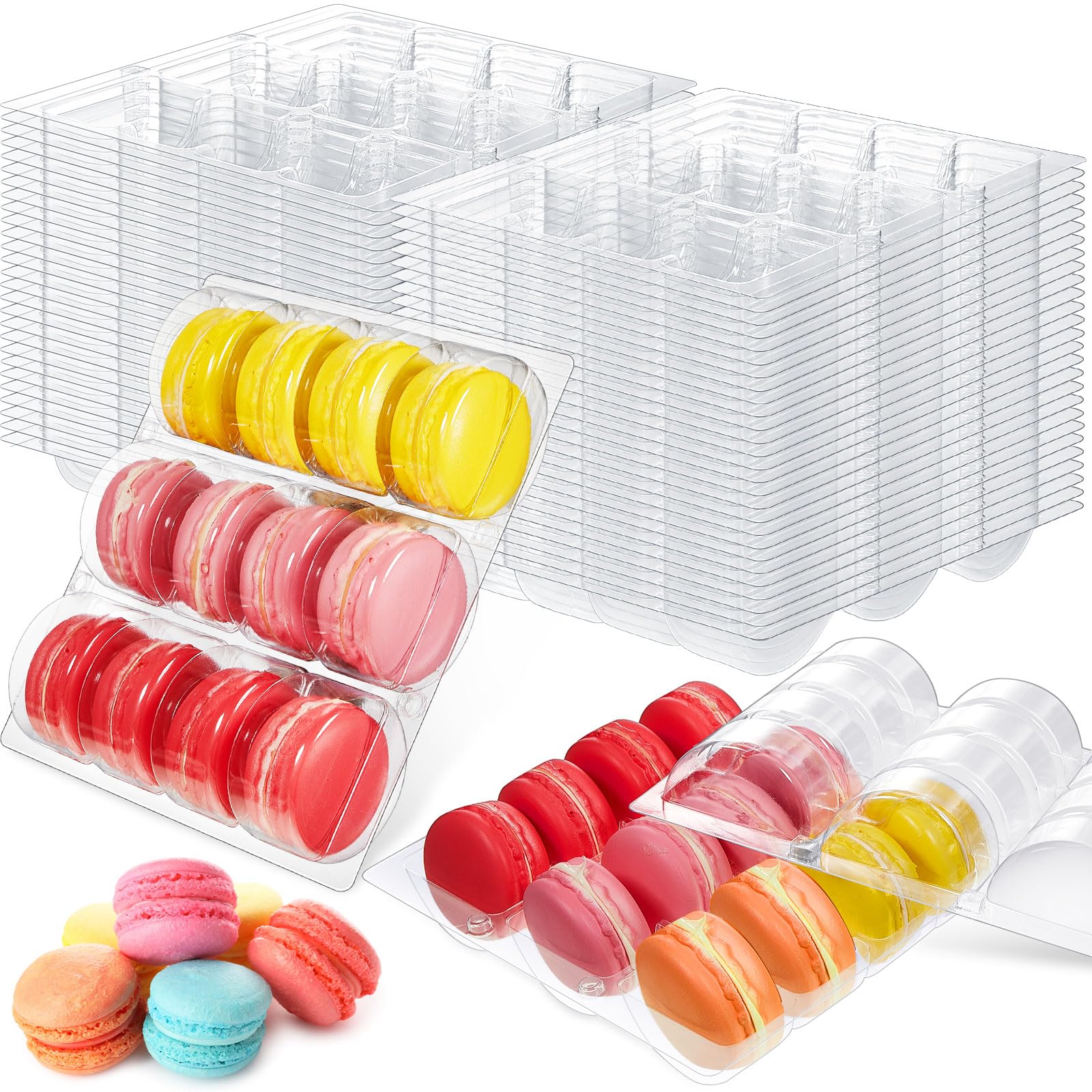 Sherr 24 Pcs Macaron Boxes Clear Plastic Macaron Storage Containers Macaroon Packaging Display Trays for Cookie, Wedding, Party 