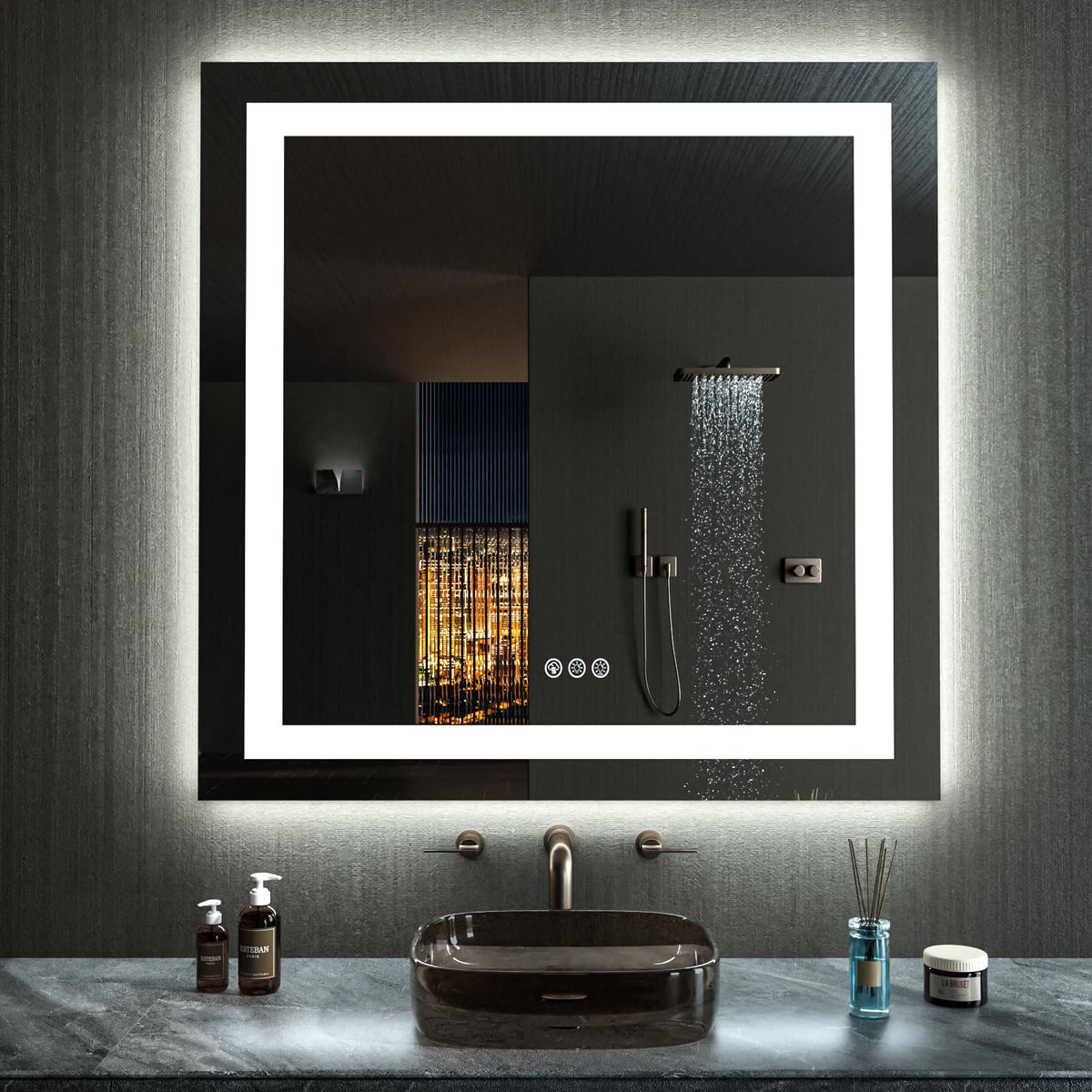 Loaao 38''X38'' Led Bathroom Mirror With Lights, Anti-Fog, Dimmable, Rgb Backlit + Front Lighted, Bathroom Vanity Mirror For Wal