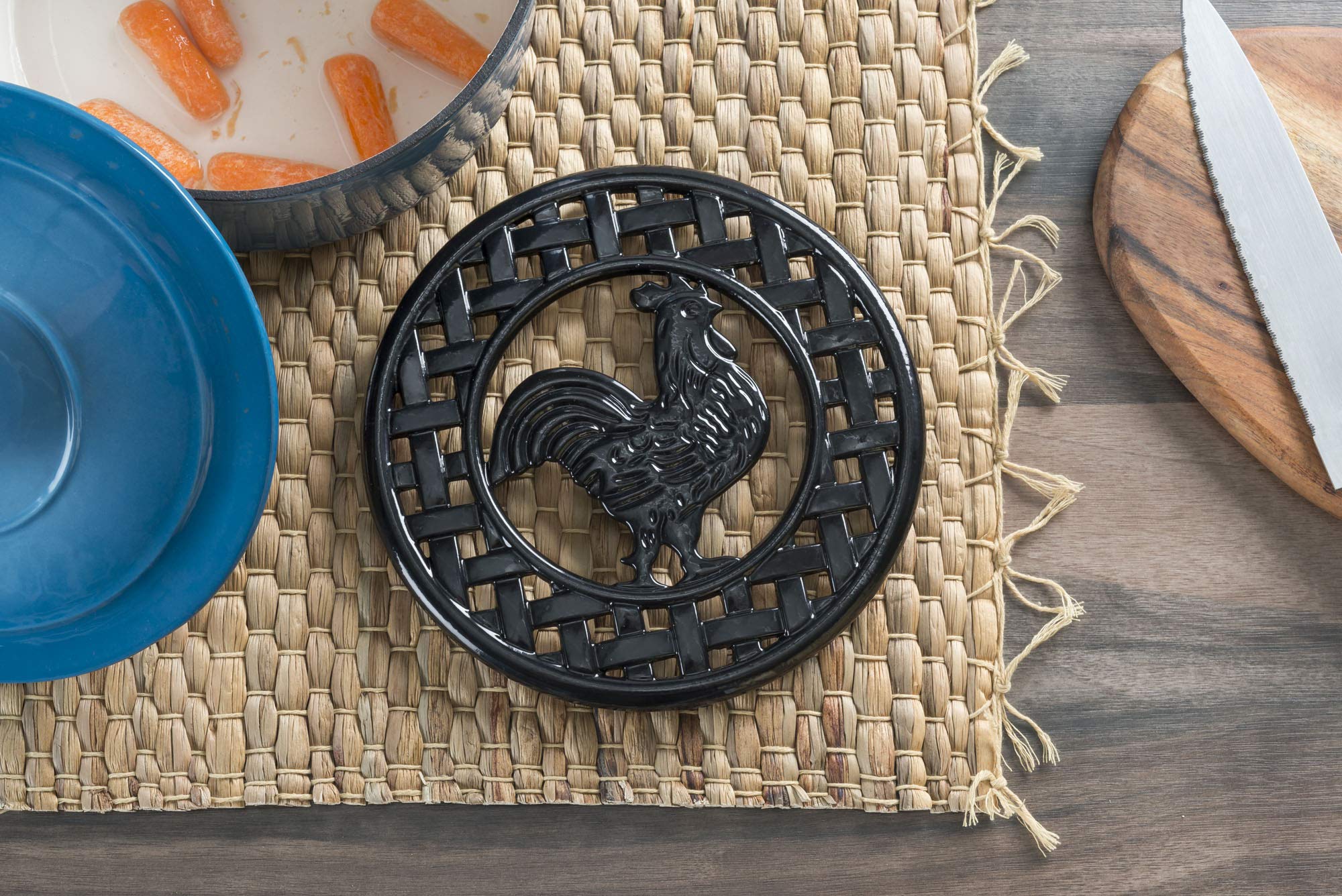 Home Basics Cast Iron Rooster (Black) Trivet, 8'' X 8'' X .62''