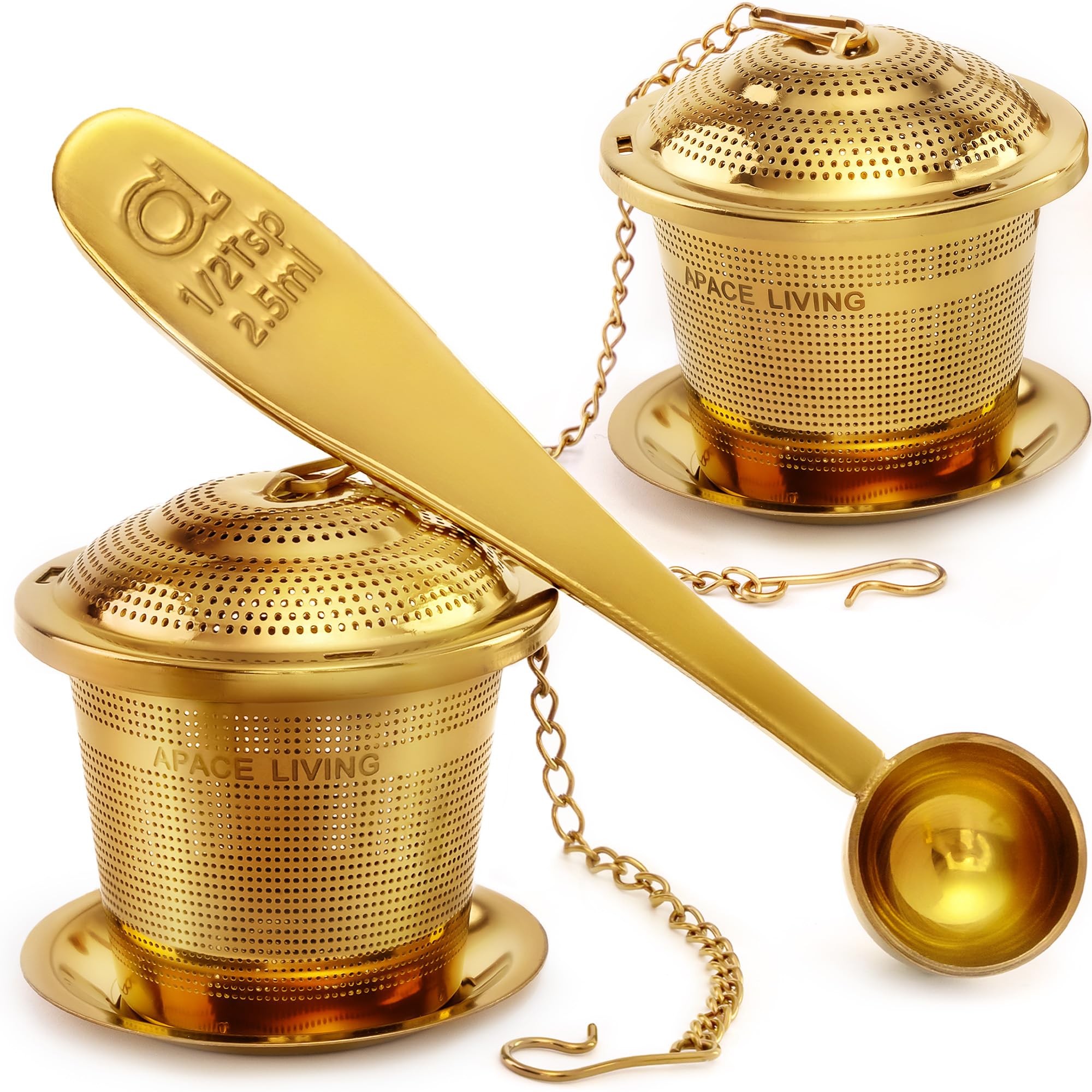 Tea Infuser (Set Of 2) With Tea Scoop And Drip Dray - Ultra Fine Tea Strainer For Loose Leaf Tea - Stainless Steel Tea Steeper F