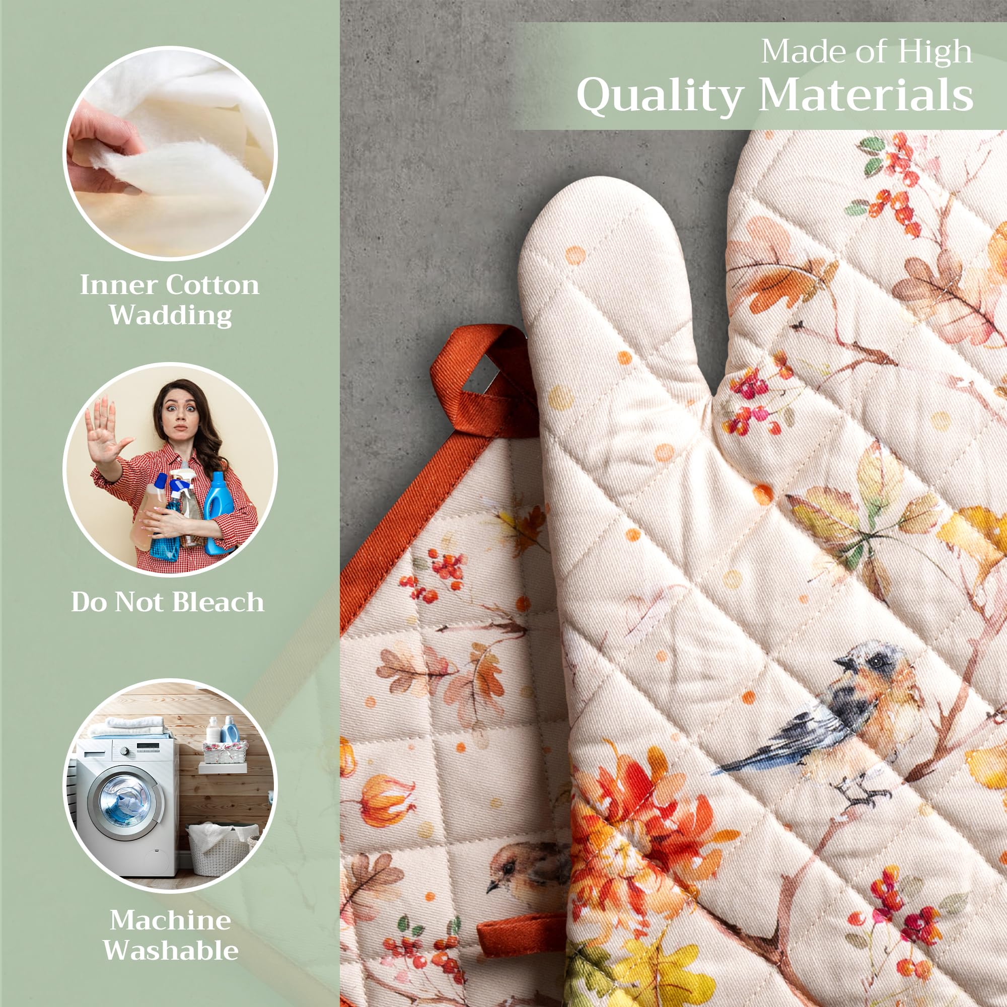 Maison d' Hermine Oven Mitt + Pot Holder 100% Cotton Kitchen Oven Mitt (7.5''x13'') & Pot Holder (8''x8'') for Gifts  Chef  Cooking  Baking  Grilling  Kelim - Prairie - Thanksgiving/Christmas