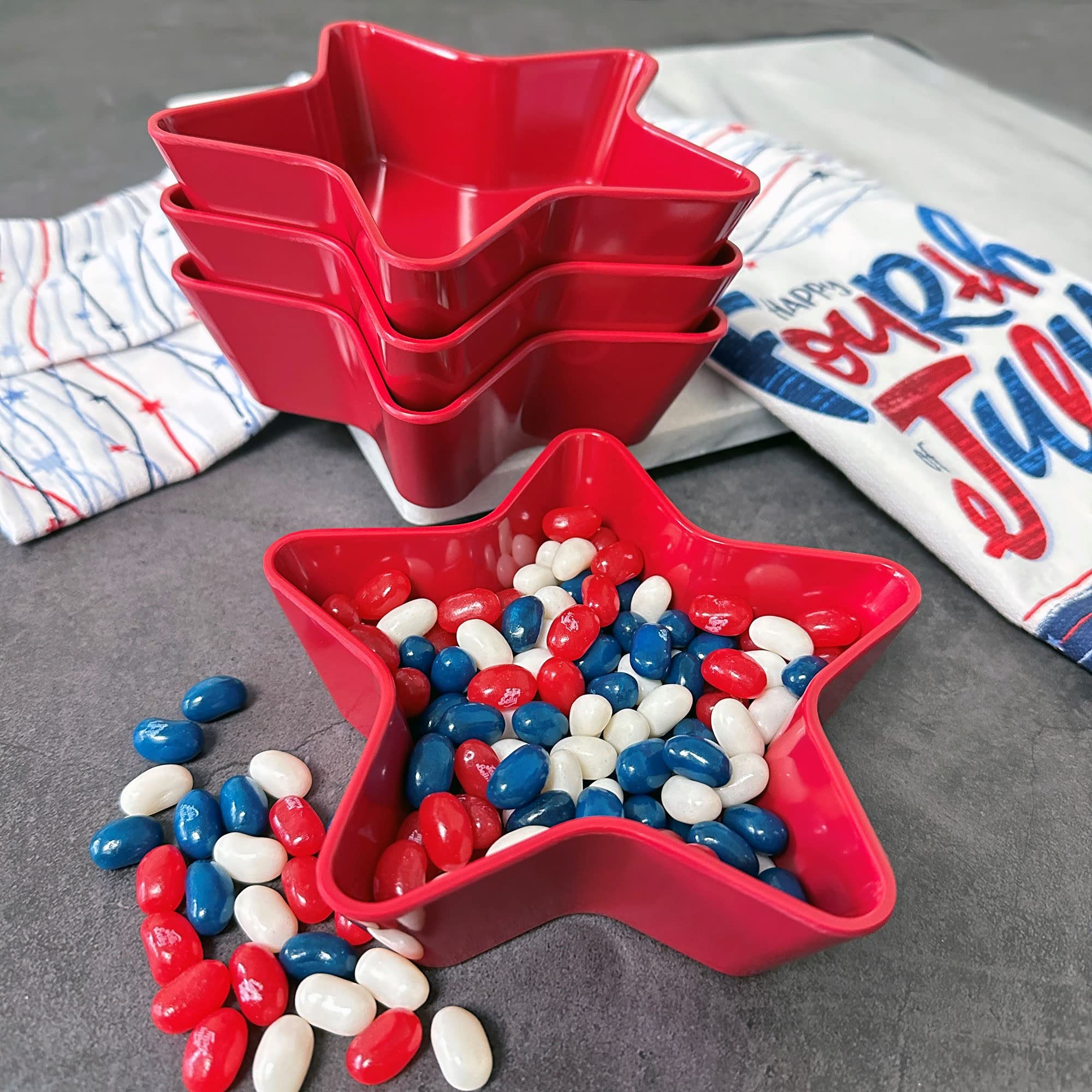 Supreme Housewares 4-Piece Patriotic Star Shaped Bowl Melamine Small Serving Bowl For Dessert, Snack, Ice Cream, Nuts Or Fruit,
