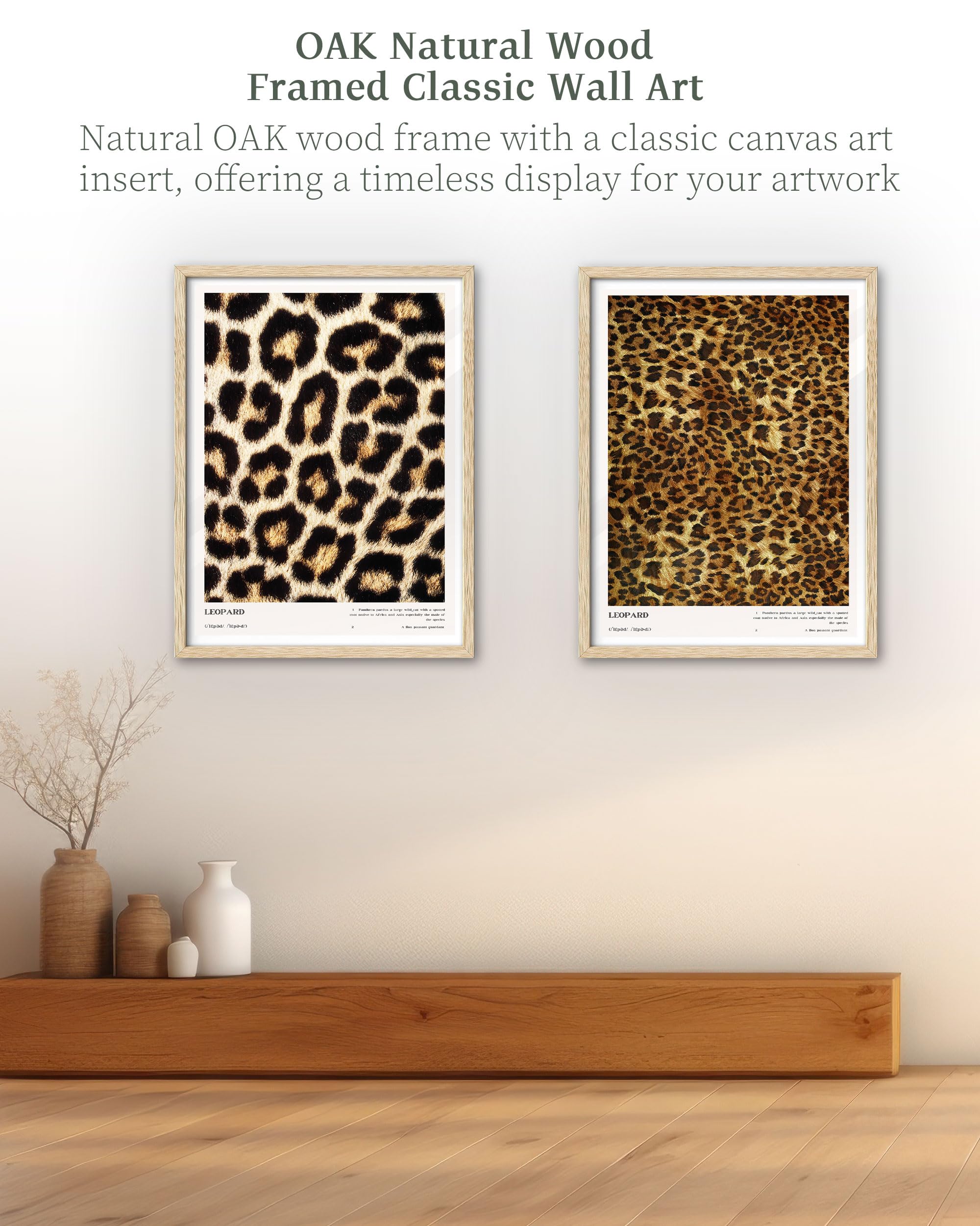 Ihery Natural Oak Wood Leopard Definition Framed Wall Art, 12X16 In Above Bed Bedroom Canvas Wall Decor, Trendy Gold Rosettes Ab