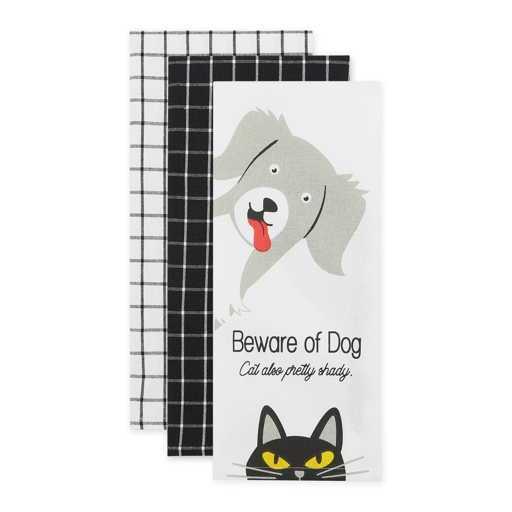 BEWARE OF DOG & CAT DISHTOWEL SET/3