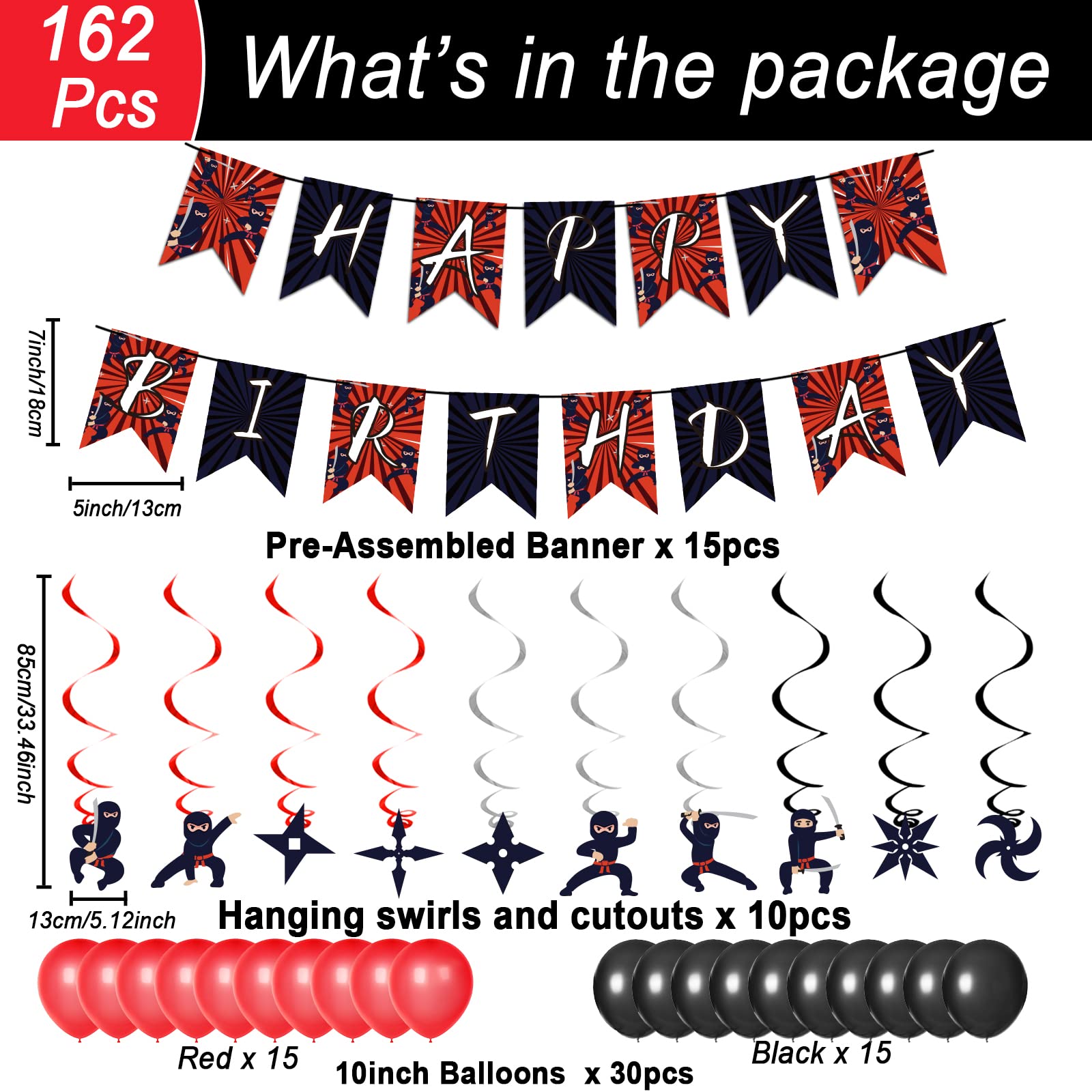 162 Pcs Ninja Birthday Party Decoration Set Ninja Warrior Party Supplies Kit Includes Ninja Master Tableware Tablecloth Hanging