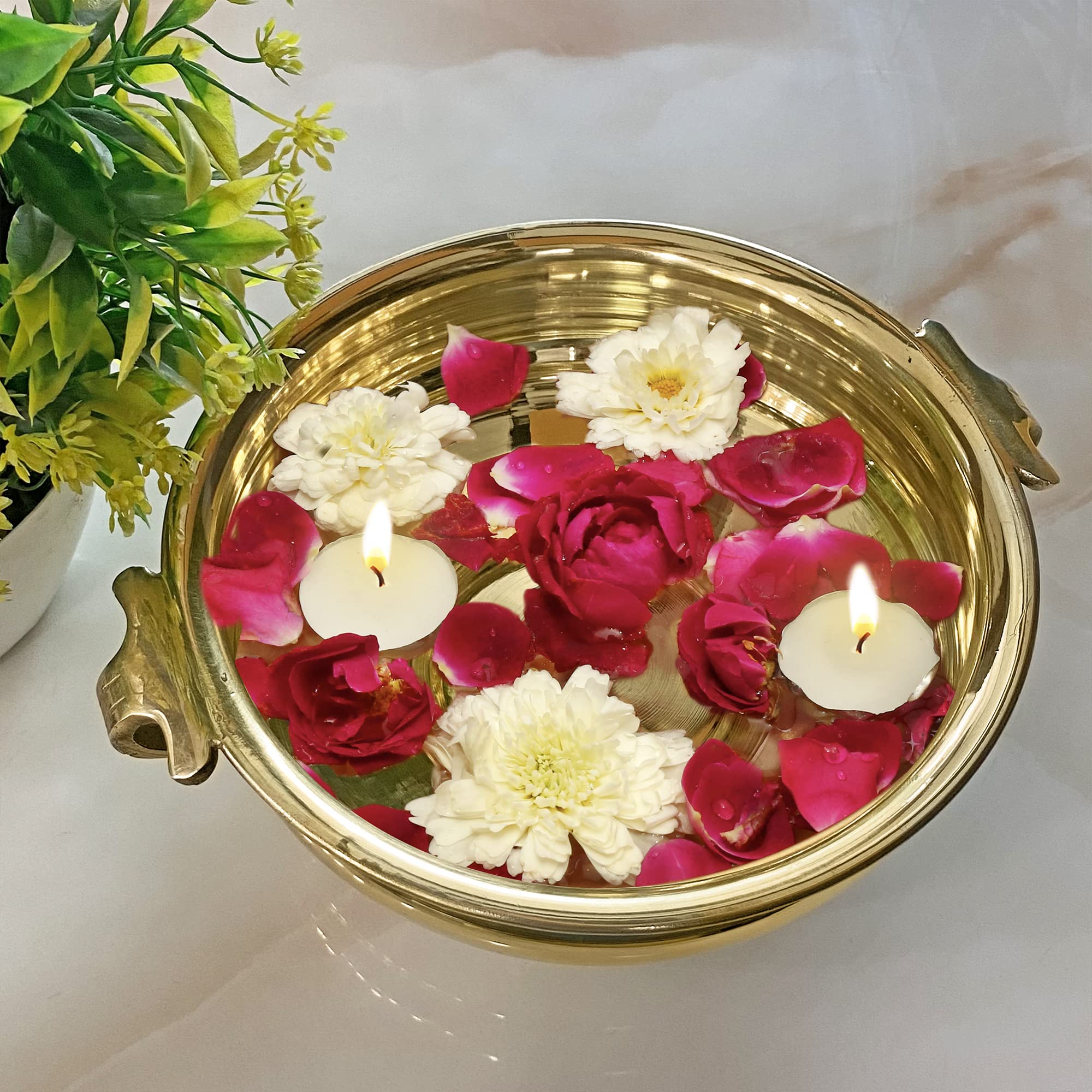 Craftsman SATVIK 12.25 Inch (10 Inner Dia) Pure Plain Brass Urli Bowl for Floating Candles & Flowers | Decorative Indian Urli fo