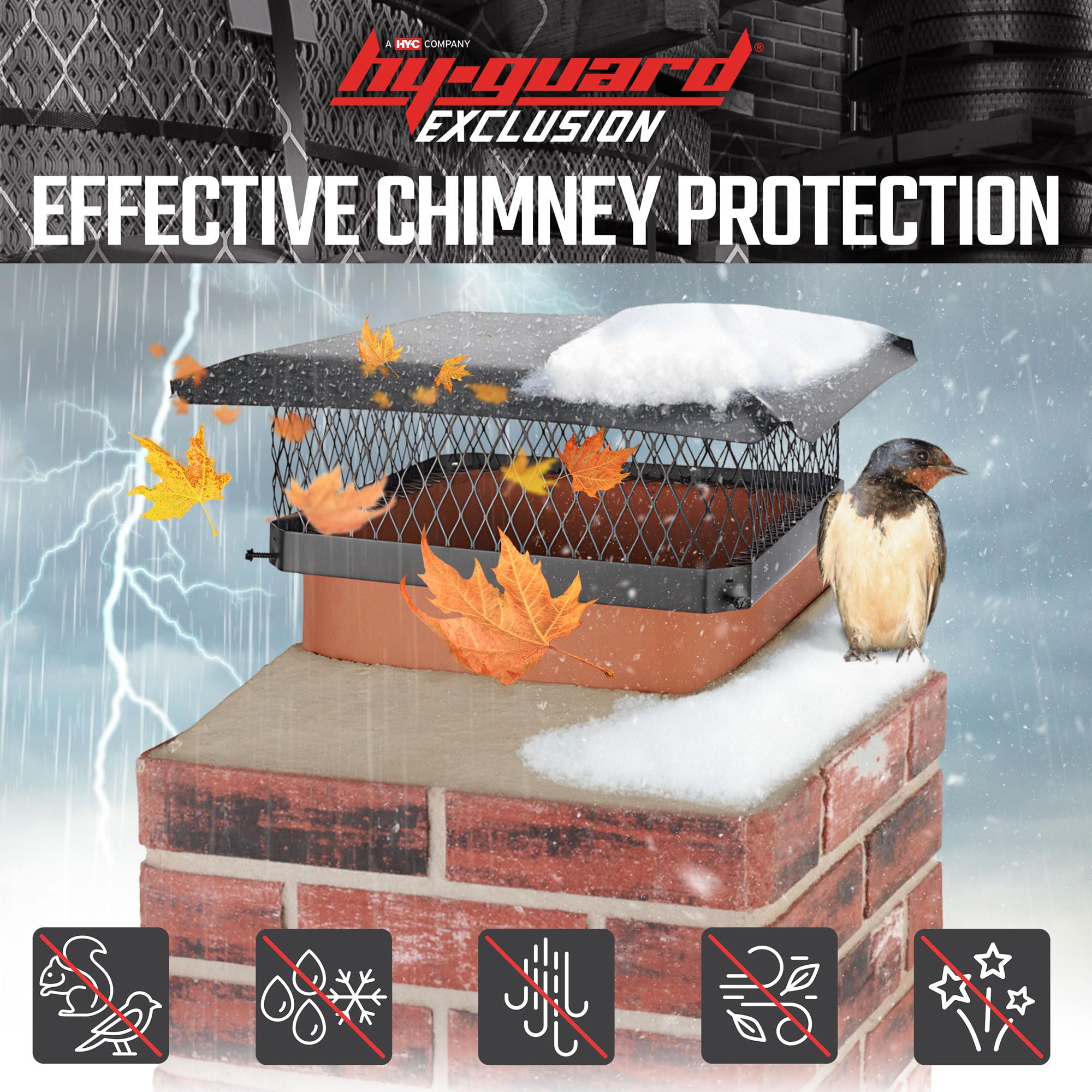 Hy-Guard Galvanized Steel Chimney Cover - Black, Single Bolt-On Chimney Flue Cover With Hood Plate, Fits On Existing Flue Tiles