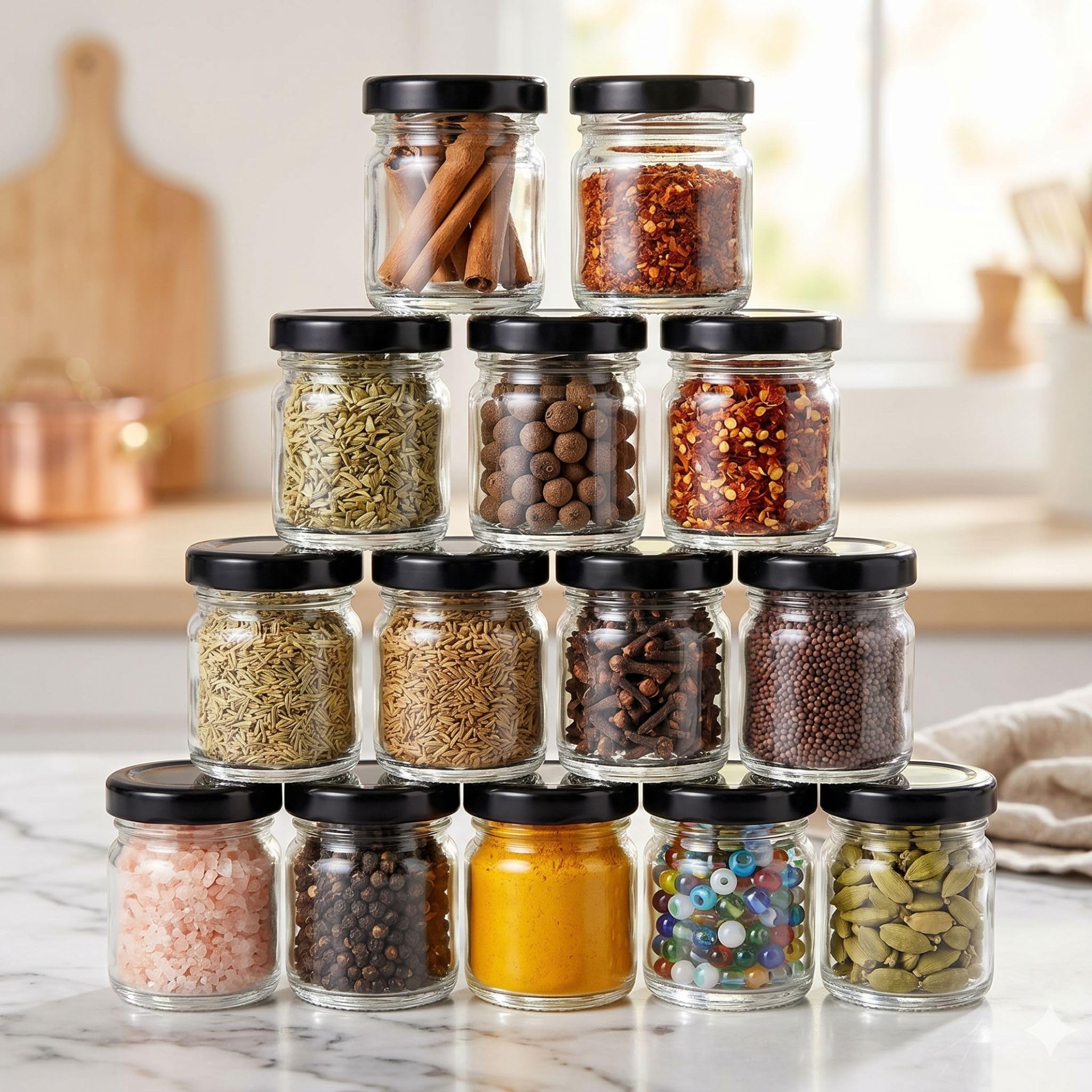 Glazzure 50Ml Small Glass Jars With Black Screw Caps Set Of 12 Airtight Clear Storage Containers For Kitchen Items Spices Herbs 
