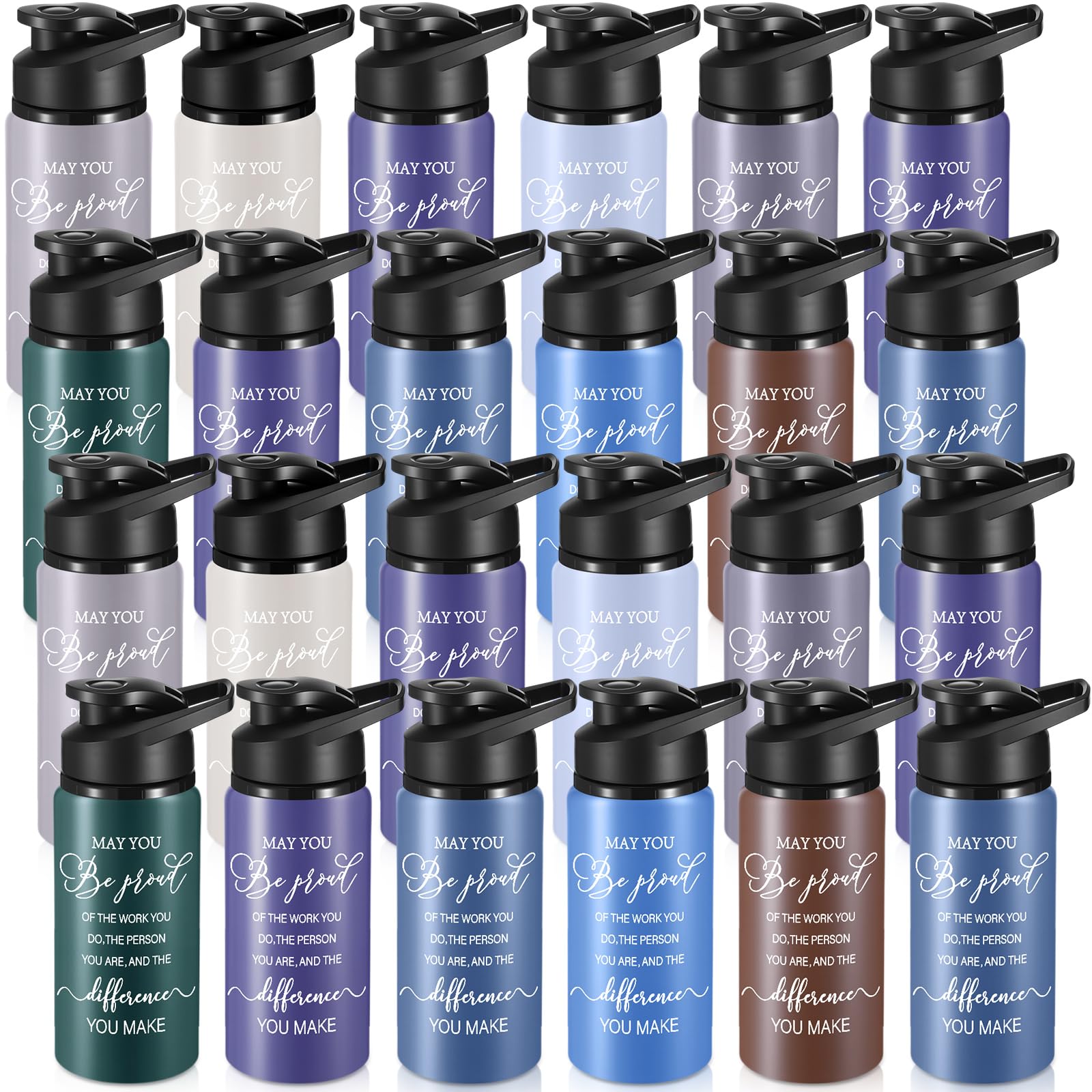 Bokon 24 Pack Thank You Inspirational Gifts Reusable Aluminum Water Bottle Bulk Lightweight Leakproof Metal Sports with Lid for 