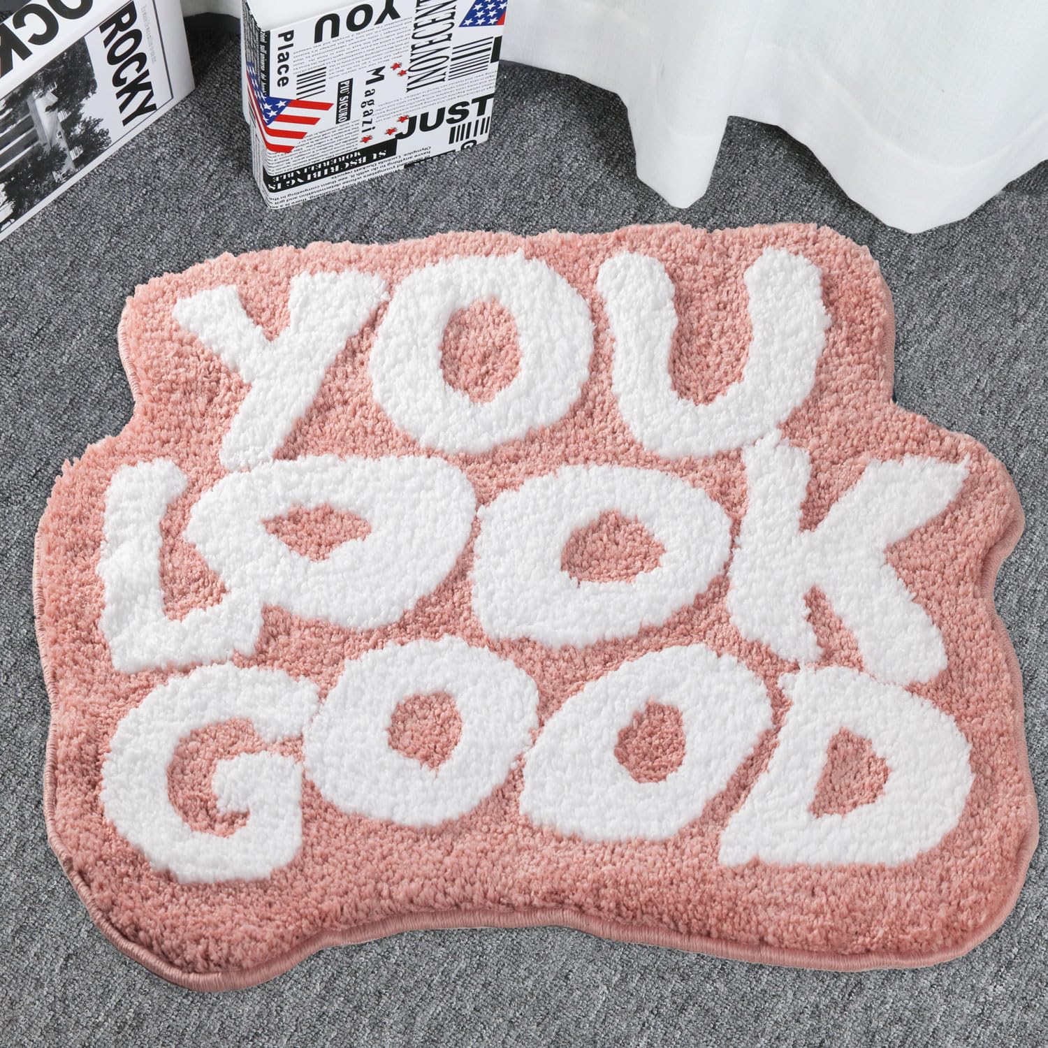 Urtlmaji You Look Good Bath Mat Pink Bathroom Rugs Funny Cute Bath Rugs Non Slip Microfiber Plush Preppy Small Cool Shower Rug W
