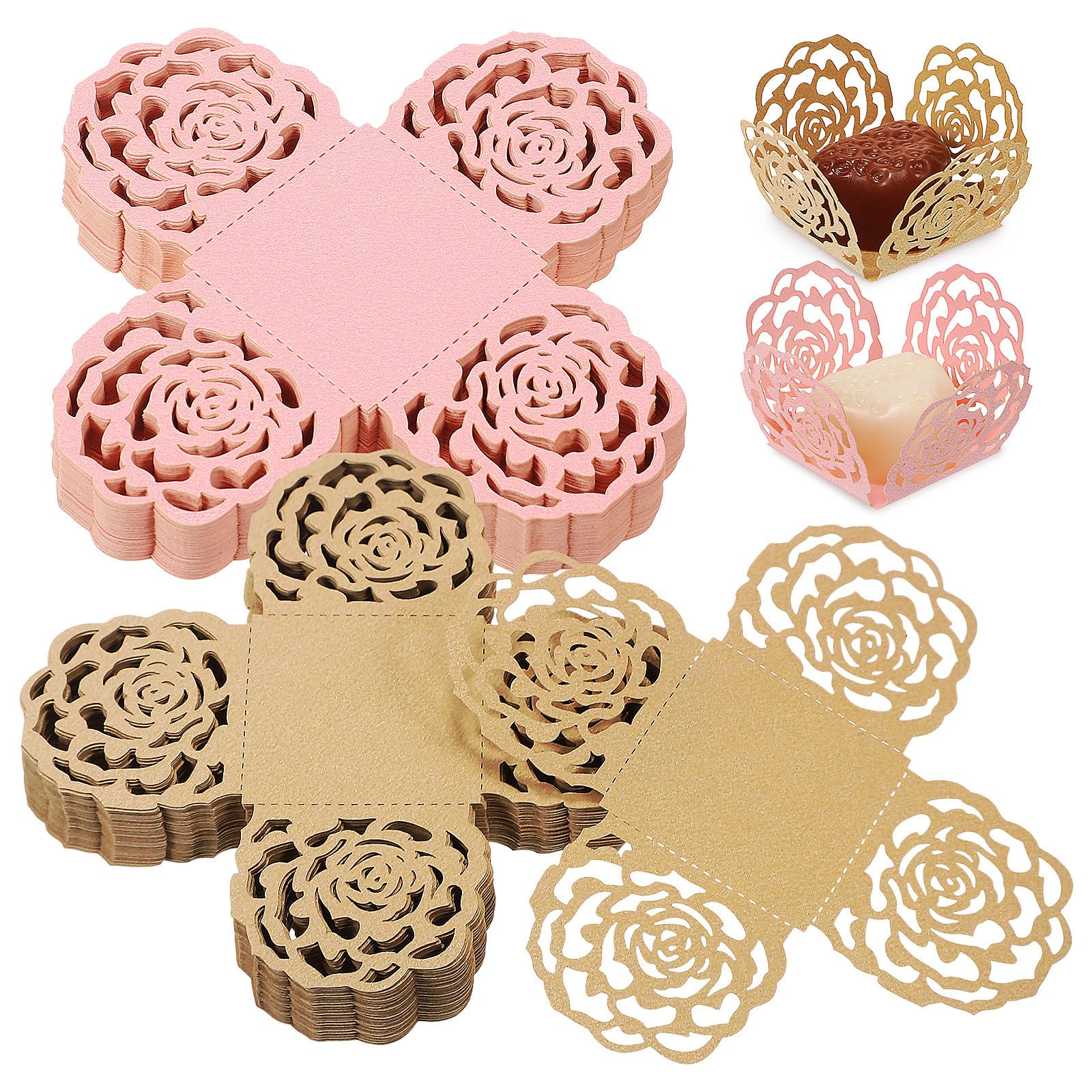 Cabilock 100pcs Truffle Chocolate Wrappers, Paper Hollow-out Mini Cupcake Liners, Candy Wrappers Liners for Wedding Party Desser