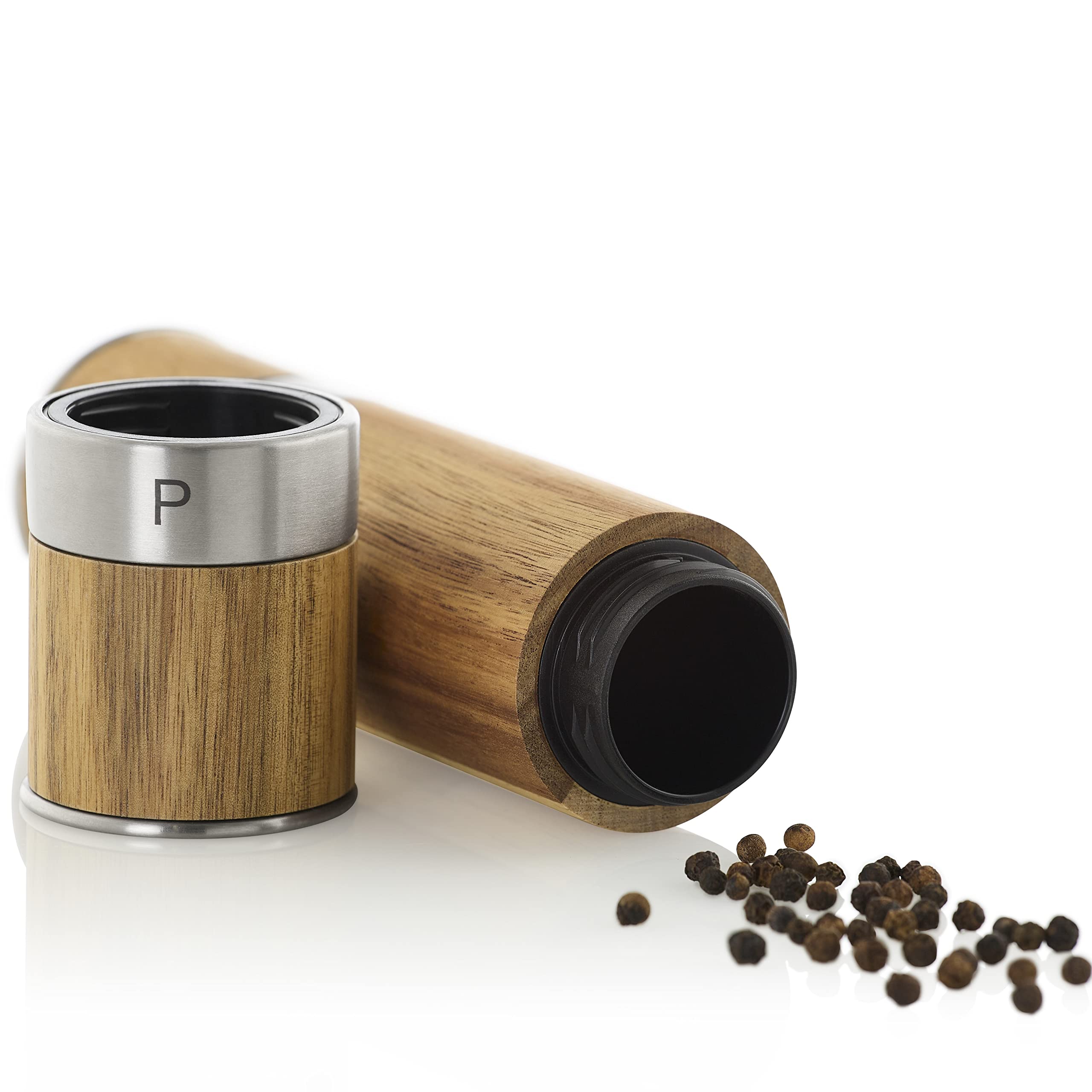 Adhoc Duomill Acacian And Stainless Steel 2-In-1 Mill Set, 8.25-Inch