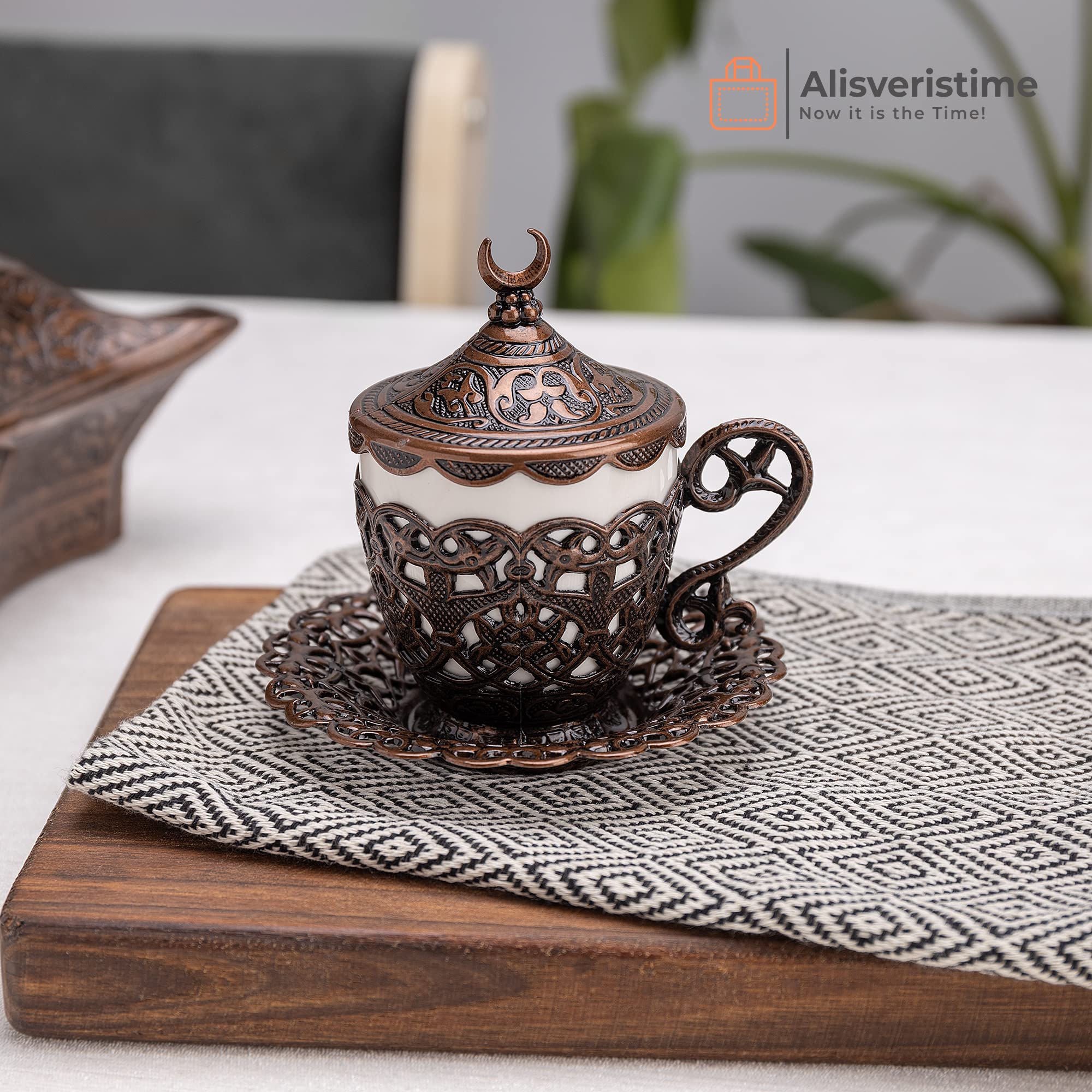 Alisveristime 27 Pc Turkish Greek Arabic Coffee Espresso Cup Saucer Set (Gelincik) (Copper)