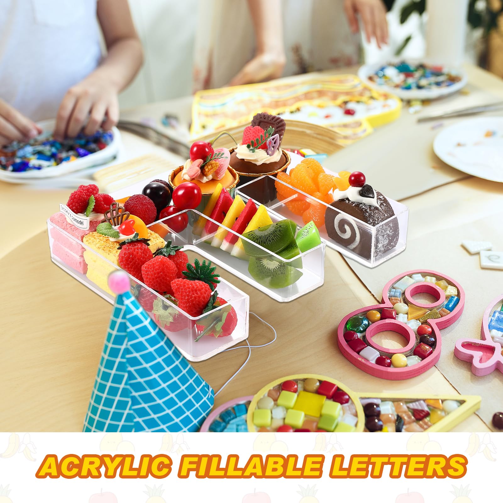 Uiifan 10   Acrylic Letter Box Form Tray Display Fillable Charcuterie Box Acrylic Candy Dish for Birthday Party Reusable Plates,
