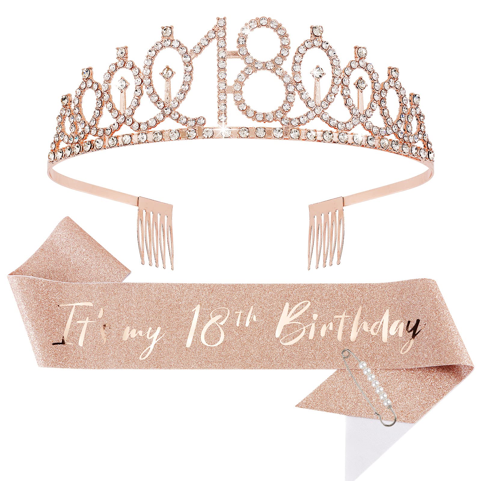 Crown And Pearl Pin Set For 18Th Birthday - It 'S My 18Th Birthday Sash, Tiara, Cake Topper, Decorations And Gift For Her