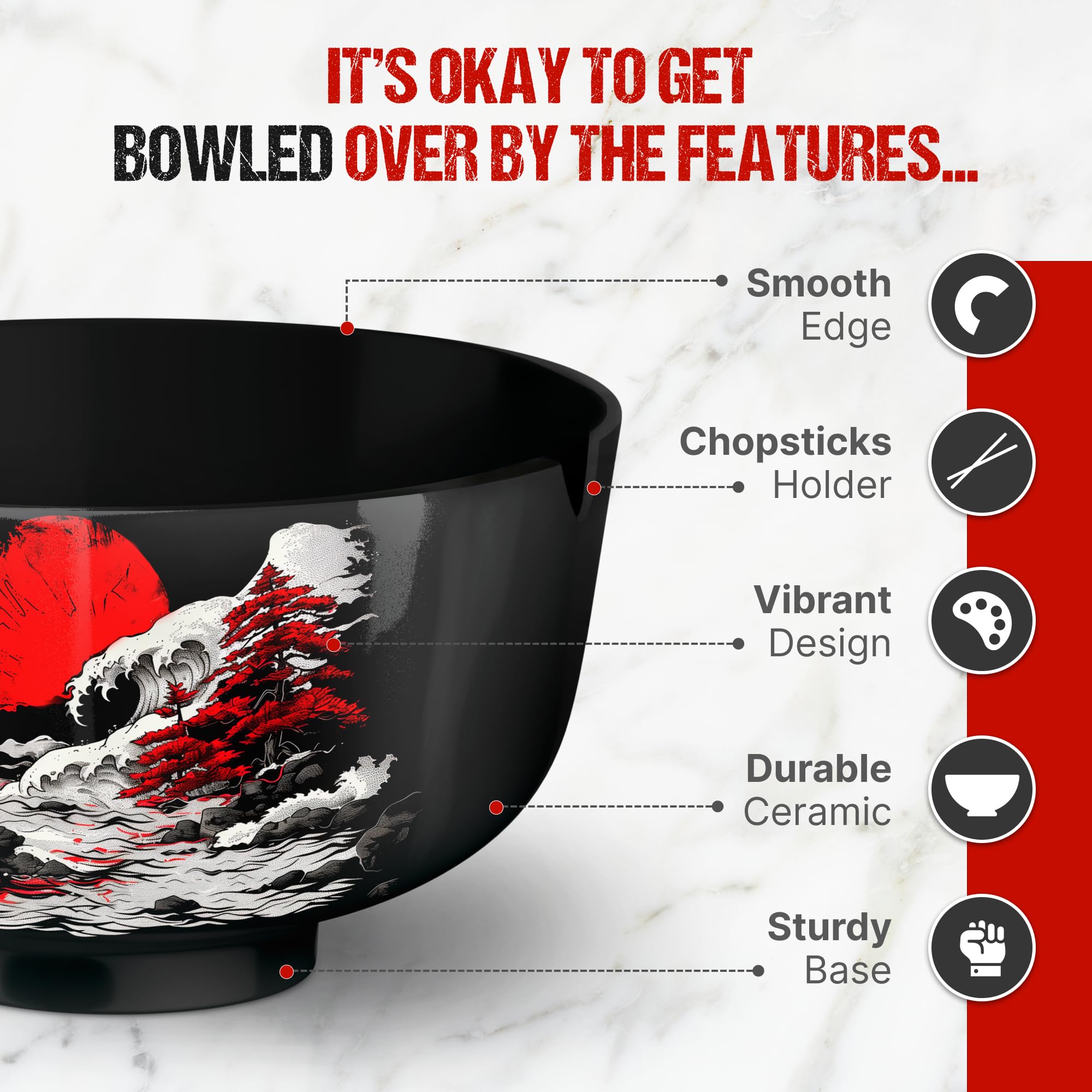I2 Home Japanese Ramen Bowl Set Of 1-5 Pcs, 32 Oz Ceramic Microwaveable & Dishwasher Safe Large Noodle Bowl With Lid & Built-In