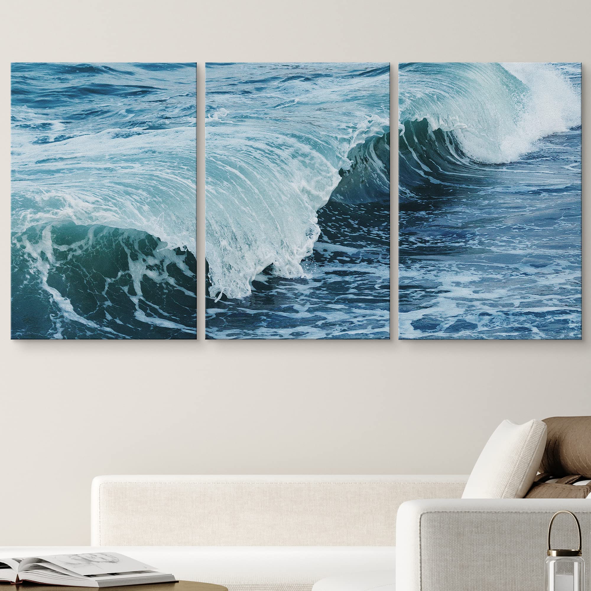 Wall26 Canvas Print Wall Art Set Blue Rip Curl Ocean Wave Nature Wilderness Photography Realism Rustic Landscape Colorful Multic
