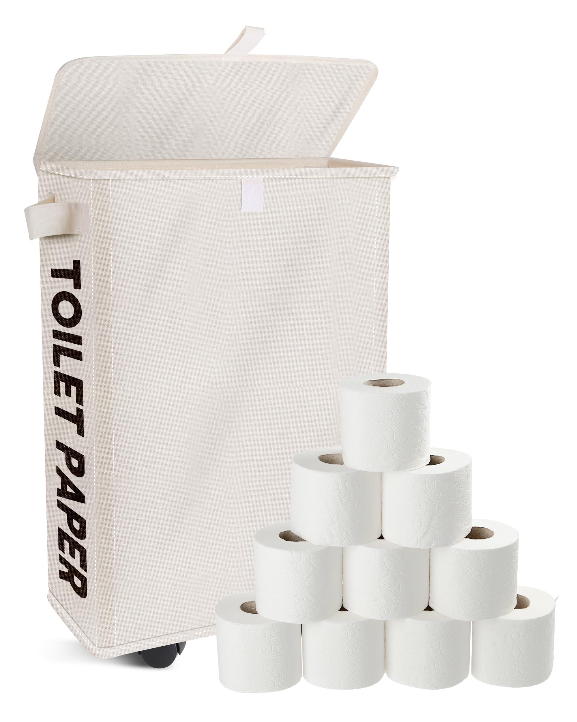 34 L Toilet Paper Organizer Basket, Toilet Paper Storage Can 20 Regular Rolls Or 15 Mega Rolls, Paper Basket With Lid And Handle