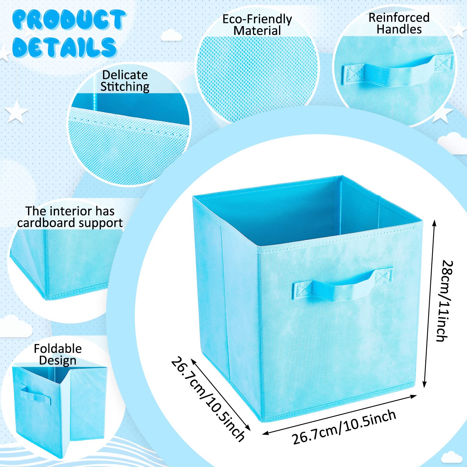 Yinder 12 Pcs Cube Storage Bin 11'' Fabric Storage Cubes Colorful Bins For Cube Storage Foldable Cube Storage For Classroom Orga