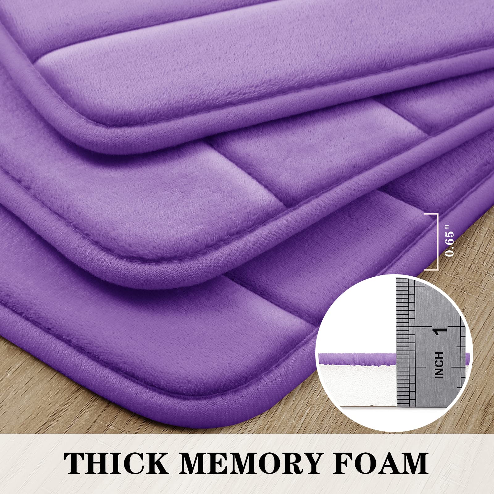 Bysure Lavender Memory Foam Bathroom Rug Set 3 Piece, Non Slip Extra Soft Absorbent Bath Mats, Machine Washable & Dry Toilet Mat