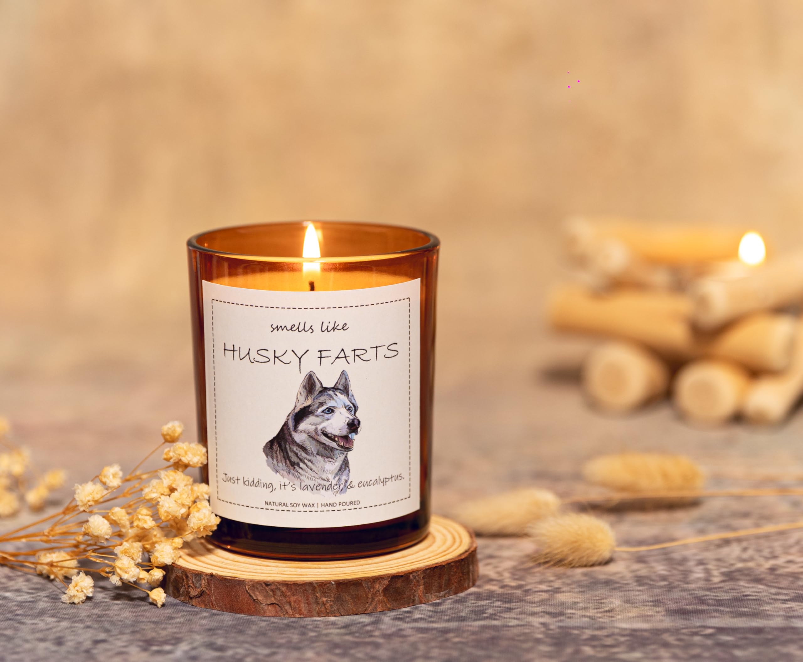 Husky Gifts & Decor, Siberian Husky Gifts, Gift for Dog Lovers, Smells Like Dog Farts Candle - Lavender & Eucalyptus, Crafted by