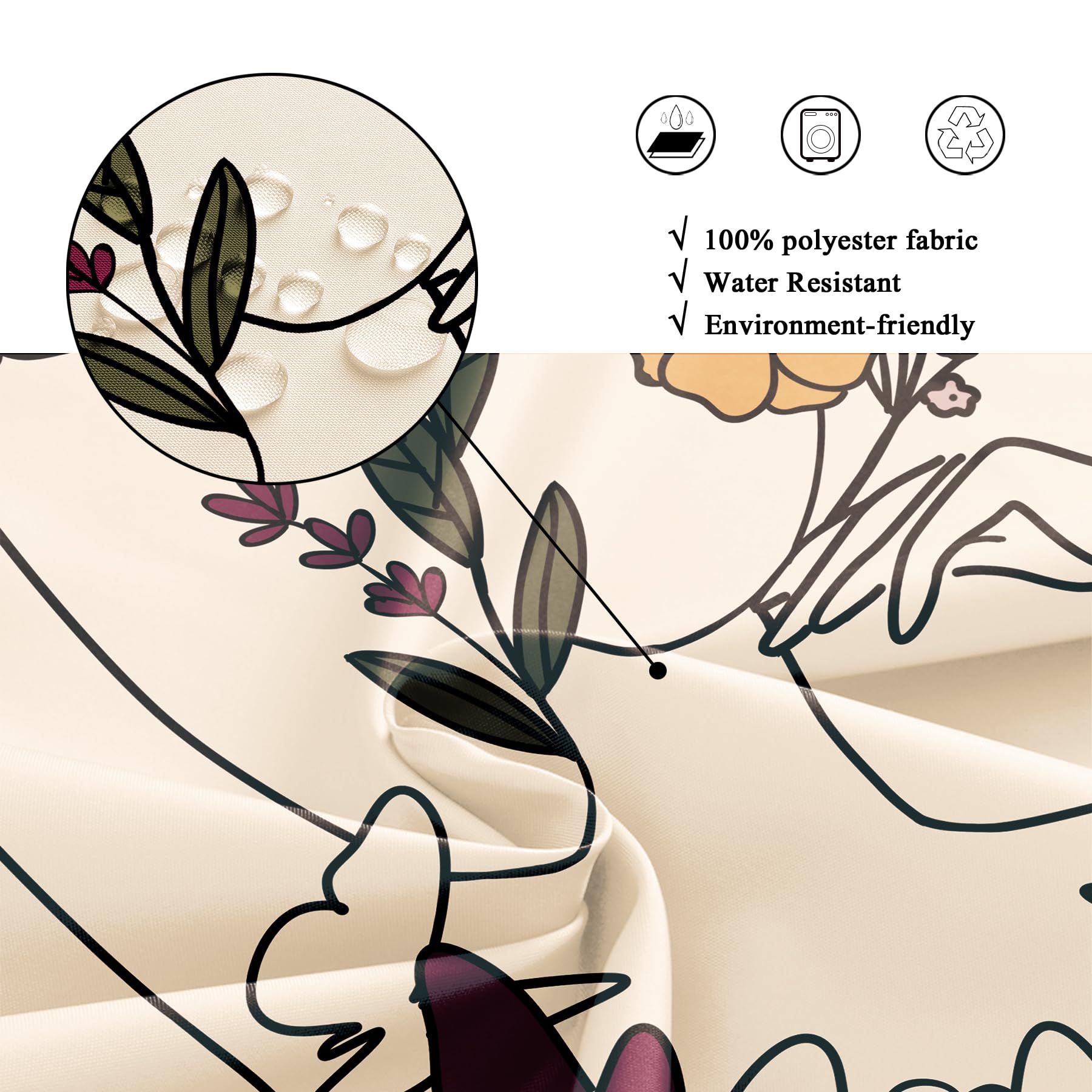 Riyidecor Abstract Woman Art Line Moon Phase Shower Curtain For Bathroom Decor 60Wx72H Floral Butterfly Body Modern Aesthetic Mi