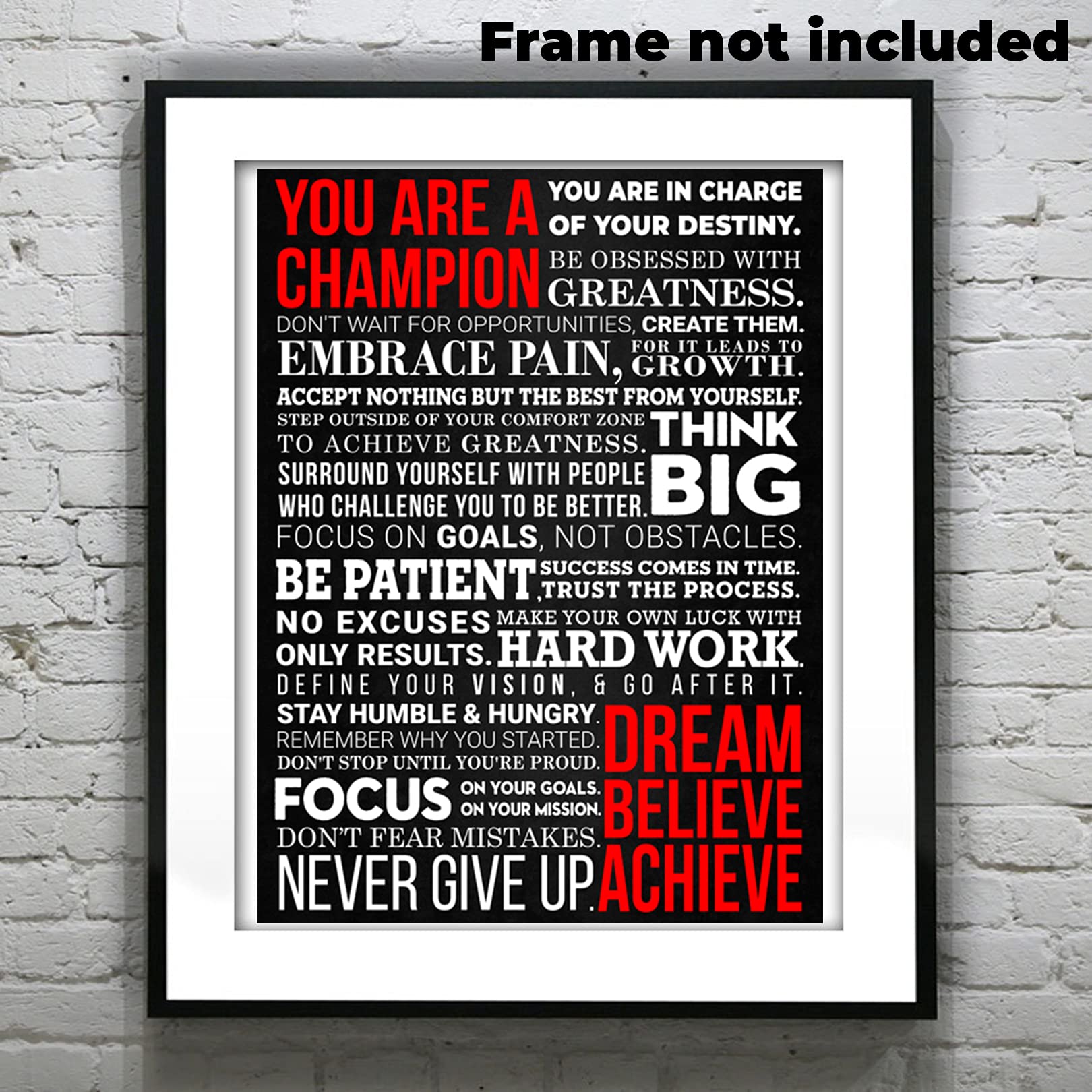 Honeykick A Champion'S Mantra Motivational Poster - 12 X 16 Inch Cardstock Print - Inspirational Wall Art D  Cor For Bedroom, Of