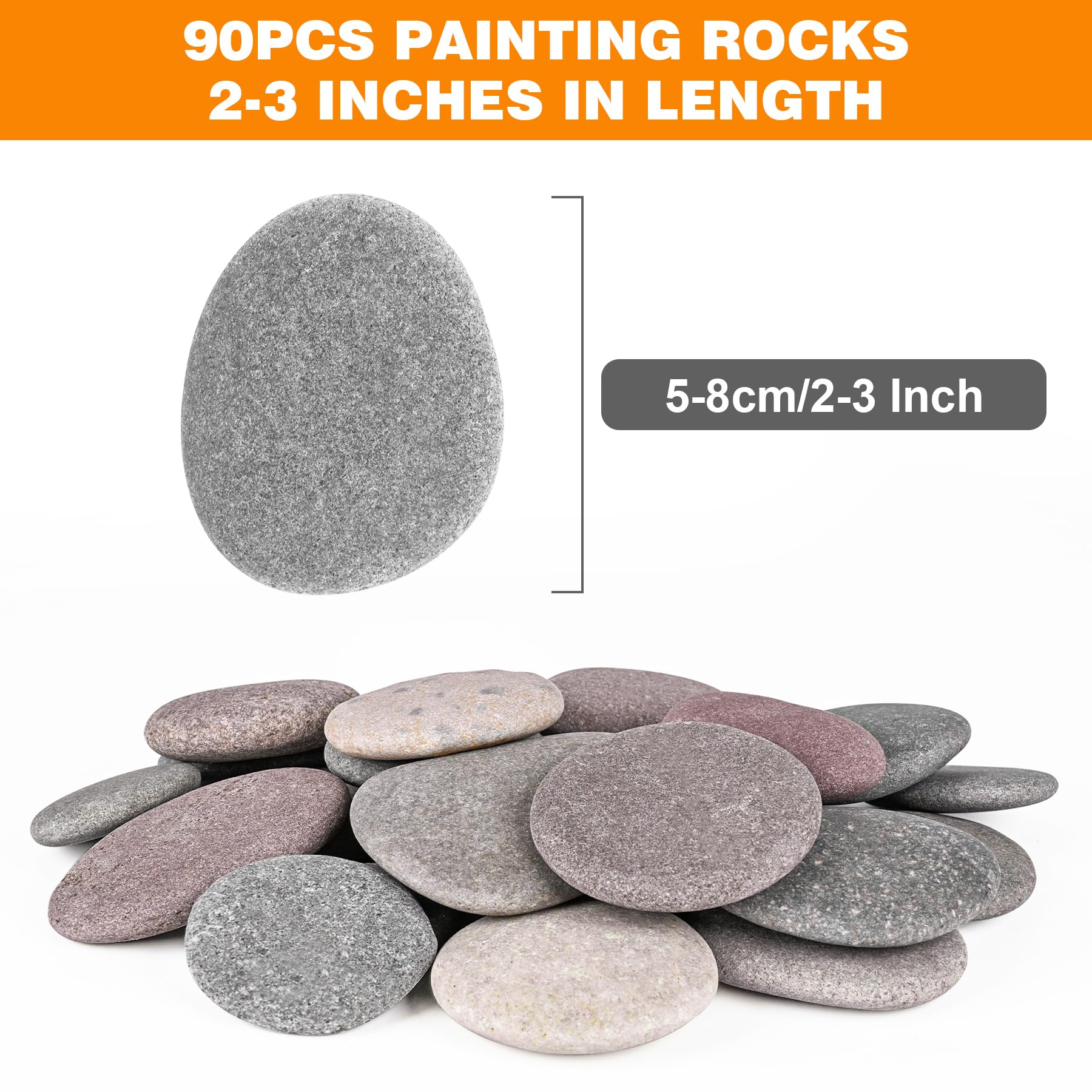 River Rocks for Painting 90 Pcs Large 2-3 Inch Flat Smooth Painting Stones Craft Rock to Paint for Kids Crafts Painting Bulk