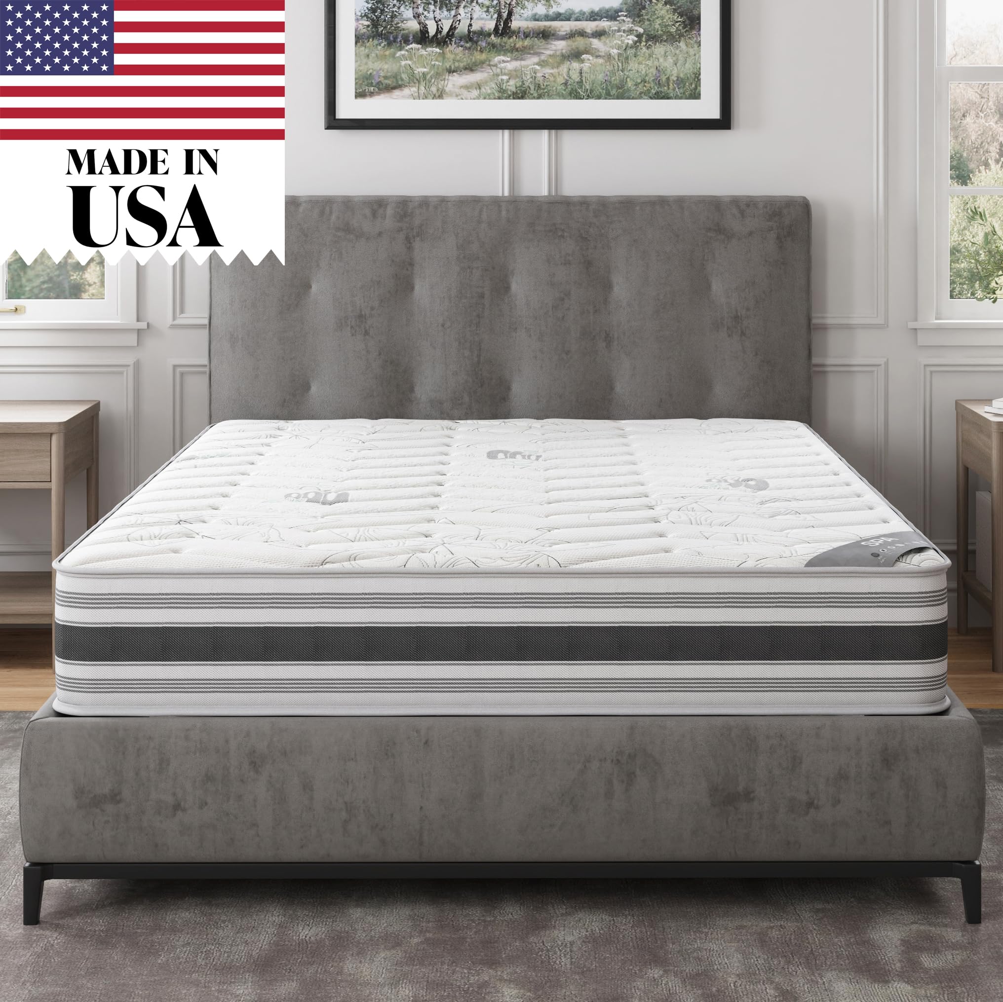 Ottomanson 12'' Queen Mattress In A Box Made In Usa, Firm Mattress, Hybrid Mattress Cool Improved Airflow With Edge To Edge Pock