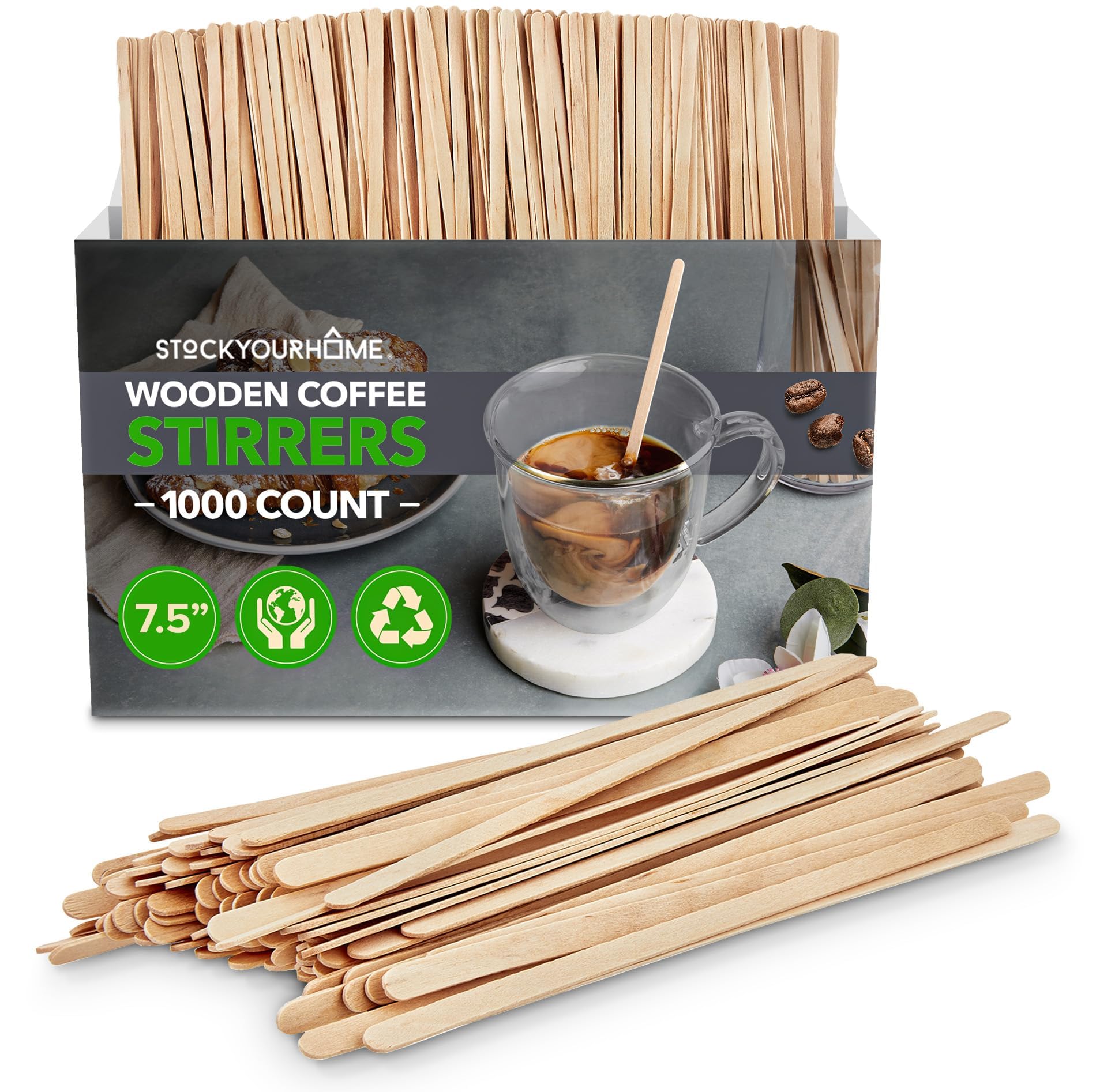 1000 Count Wooden Coffee Stir Sticks, Bulk Wood Stirrers For Coffee And Tea, Disposable Drink Stirrers For Hot Drinks, 7.5 Inch