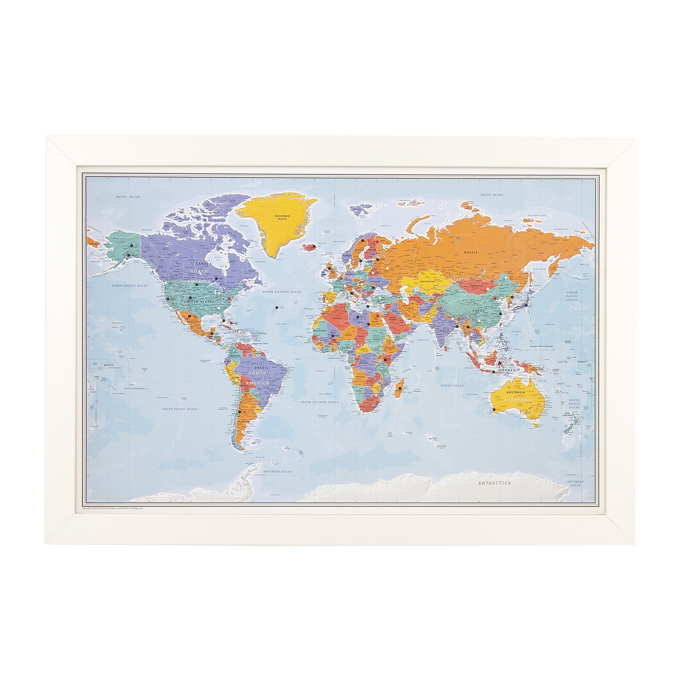 Push Pin Travel Maps - Blue Oceans World - Textured White Framed Pin Map For Tracking Your Travels - 27.5'' X 39.5'' - 8 Handcra