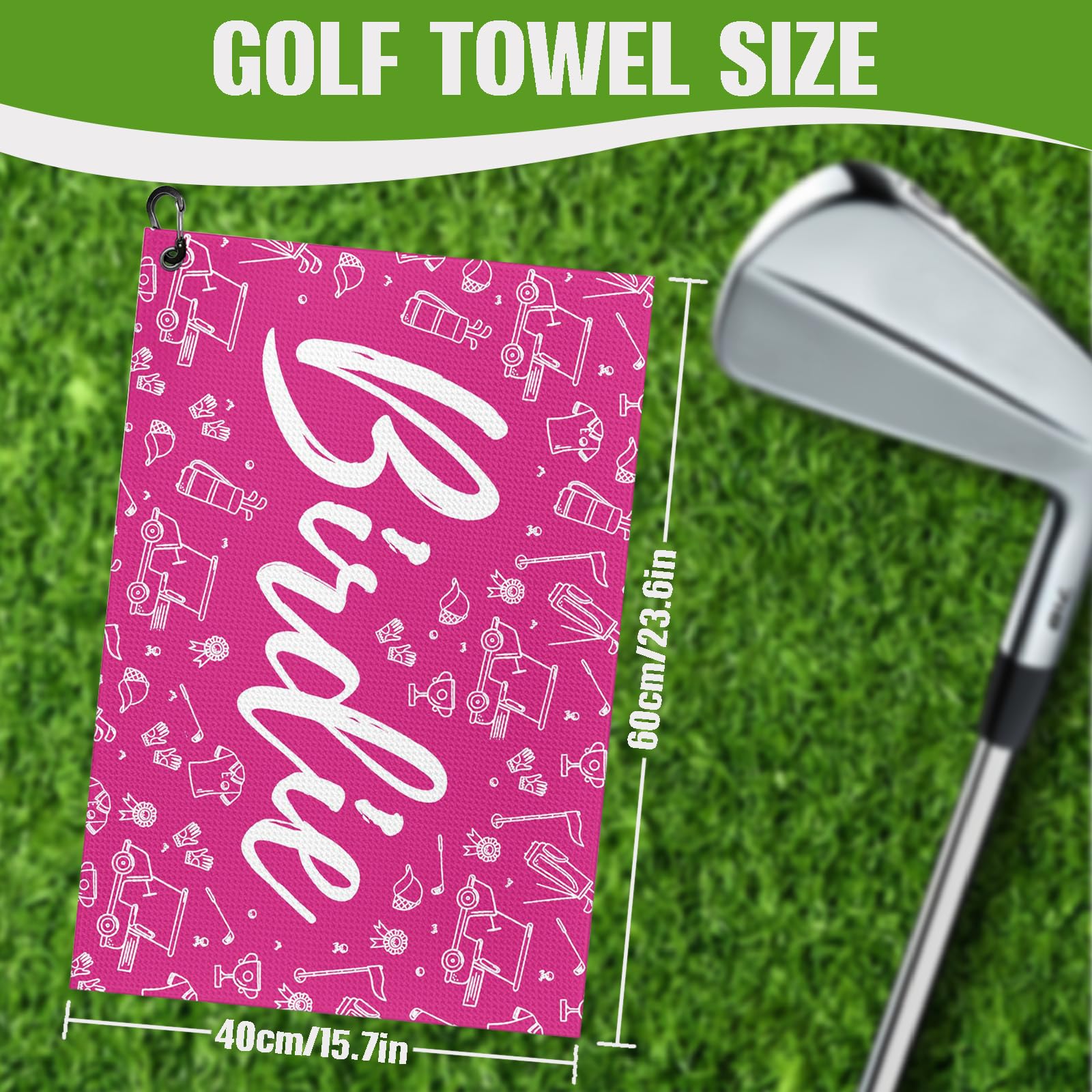 Womens Pink Golf Towel and Brush Set, Microfiber Waffle Golf Bag Towel with Clip, Cute Golf Cleaning Kit Funny Joke Logo Golf Ac