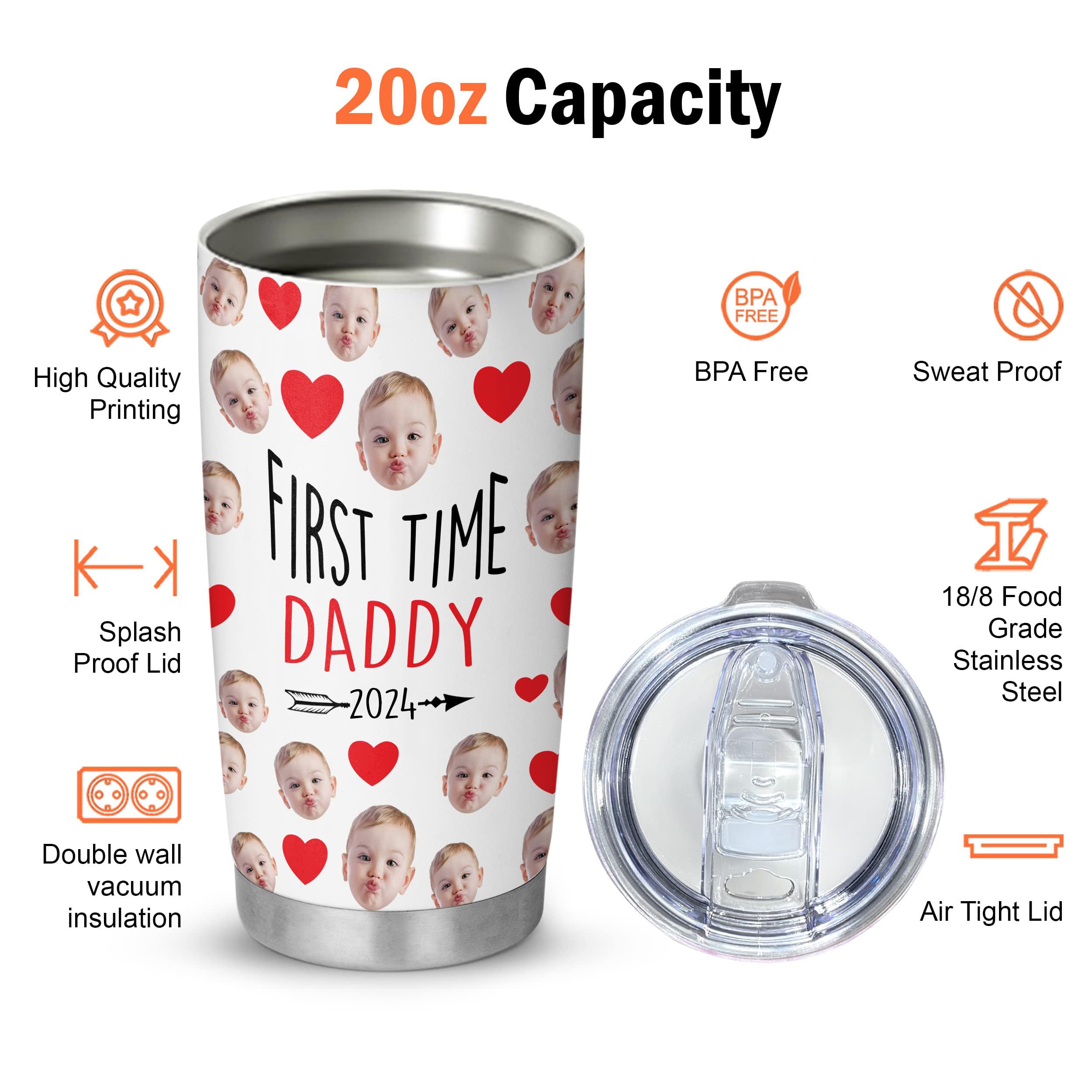 Personalized Custom Face First Fathers Dayy Giftss From Parent, Wife - First Father'S Day Tumbler For New Dads Travel Coffee Mug