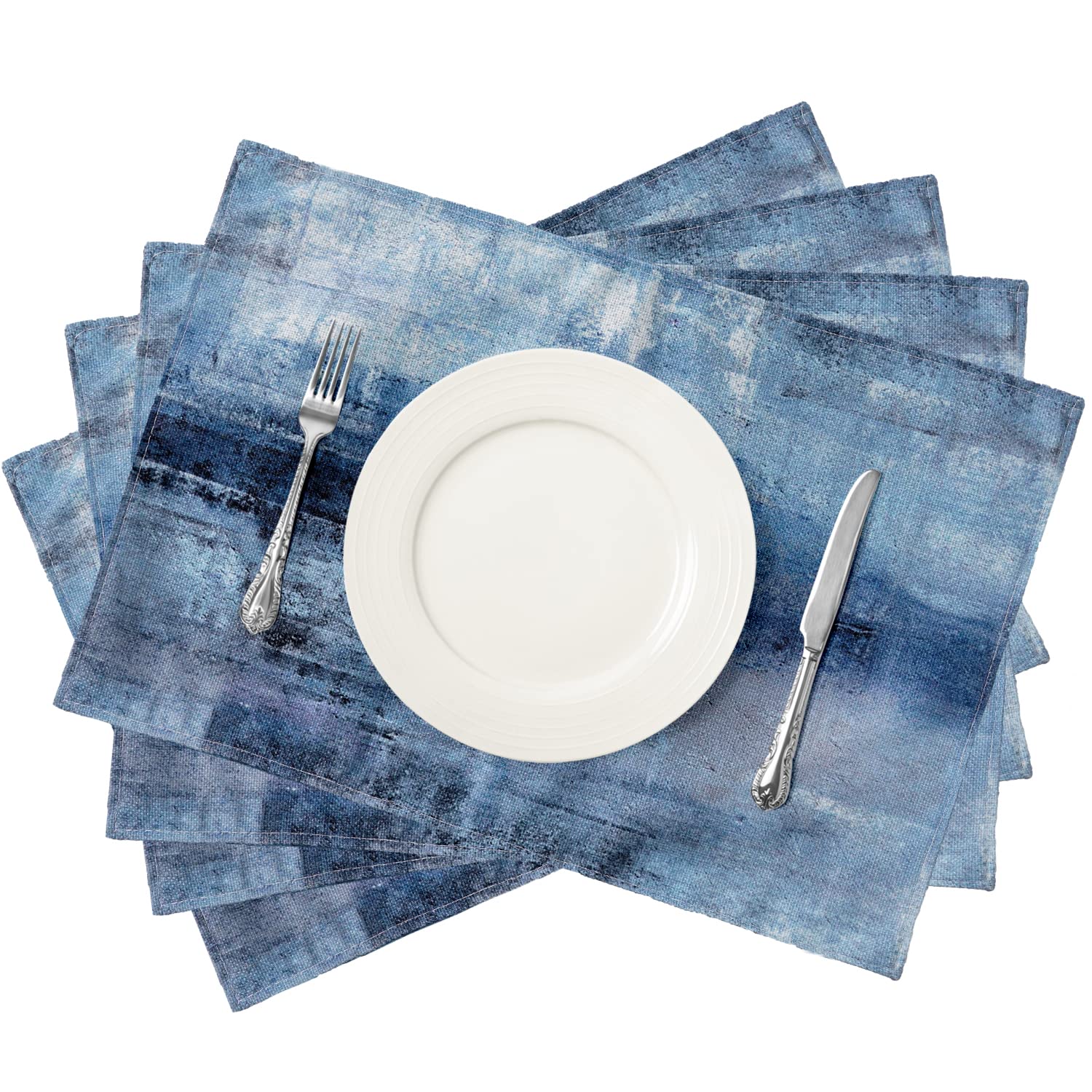 Blue and Grey Placemats Set of 4 Modern Abstract Art Placemats Heat Resistant Non-Slip Artwork Dining Placemats Washable Table Mats for Home Kitchen (Blue and Grey  18''X12'')