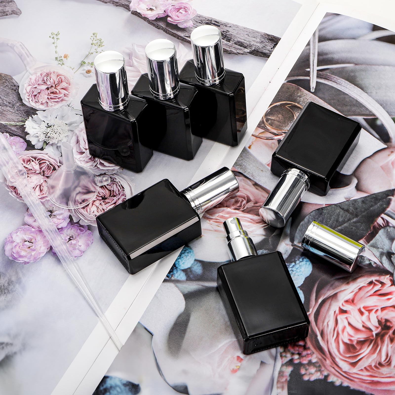 Foraineam 18 Pack 15Ml Black Glass Fine Mist Atomizer Spray Bottles, Refillable Mini Glass Perfume Bottle Fragrance Bottles, Emp