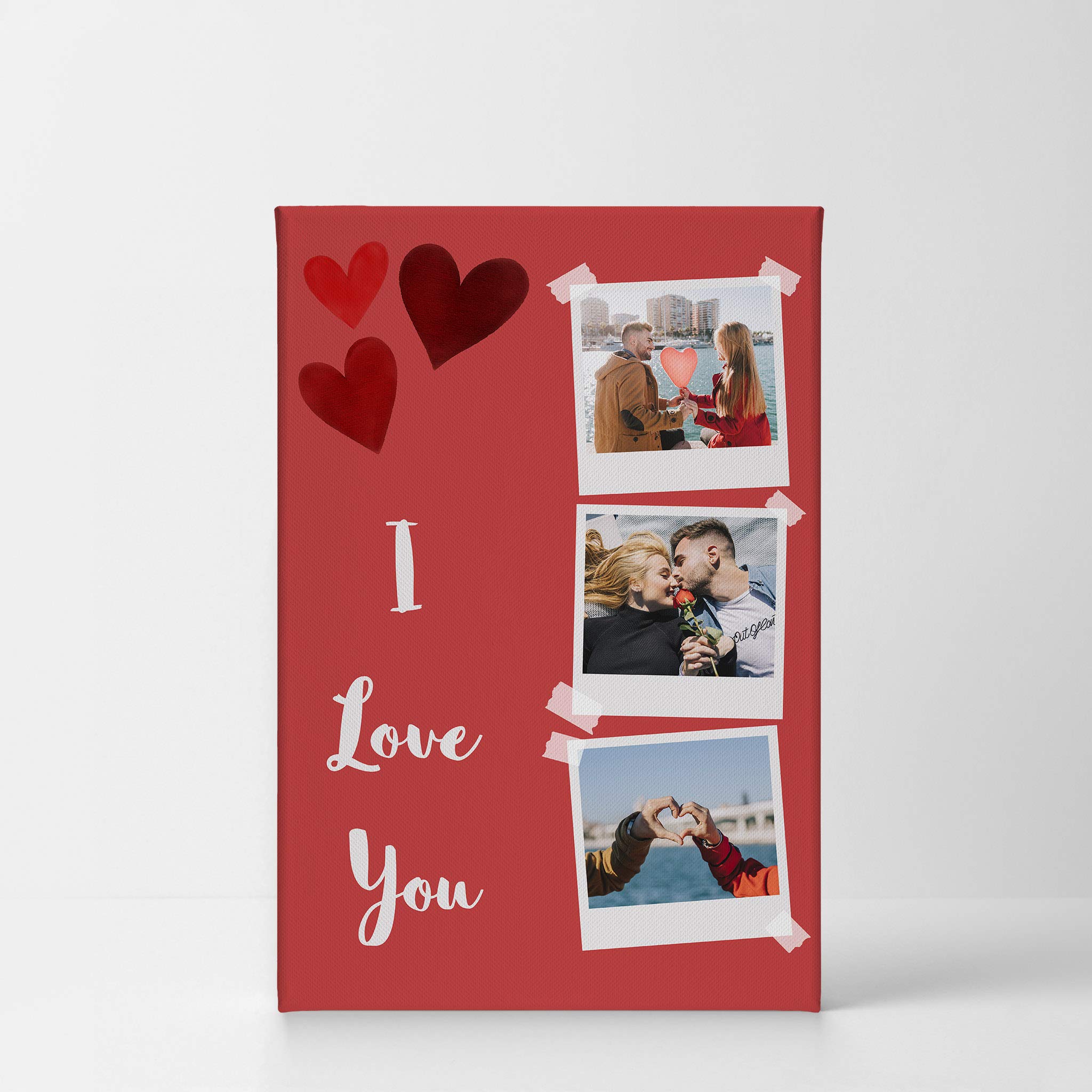 Smile Art Design Custom Photo Print Canvas Print with Your Photos Personalized Photo 2 Images Polaroid Photo Collage Picture Red with I Love You Quote Personalized Gift Wedding Gift - 22x15 inches