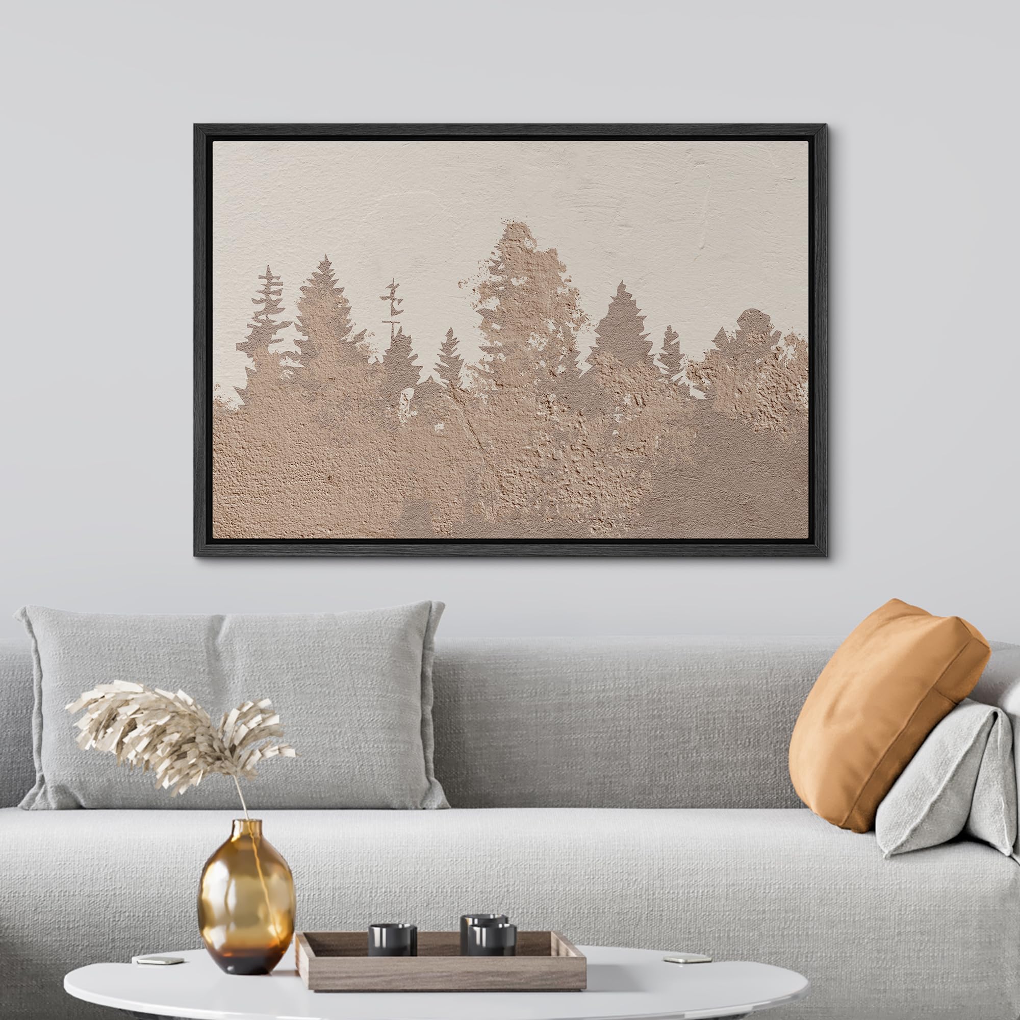 SIGNWIN Framed Canvas Print Wall Art Brown and Tan Duotone Pine Tree Forest Abstract Mid Century Art Minimalist Geometric Shape for Living Room  Bedroom  Office - 16''x24'' BLACK