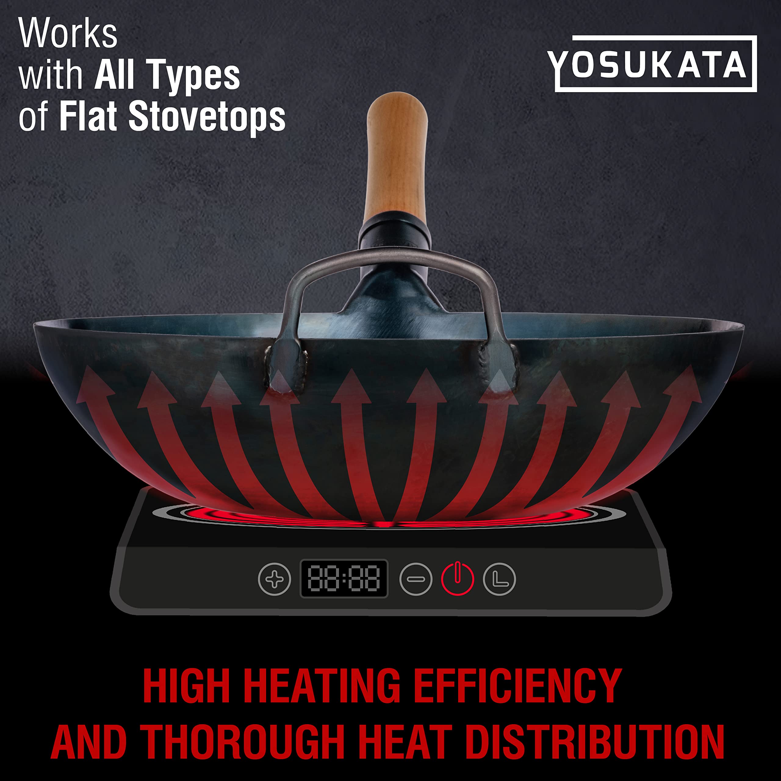 YOSUKATA 13.5" Flat Bottom Wok - Preseasoned Blue Carbon Steel Skillet for Induction Cooktops - Traditional Japanese Cookware