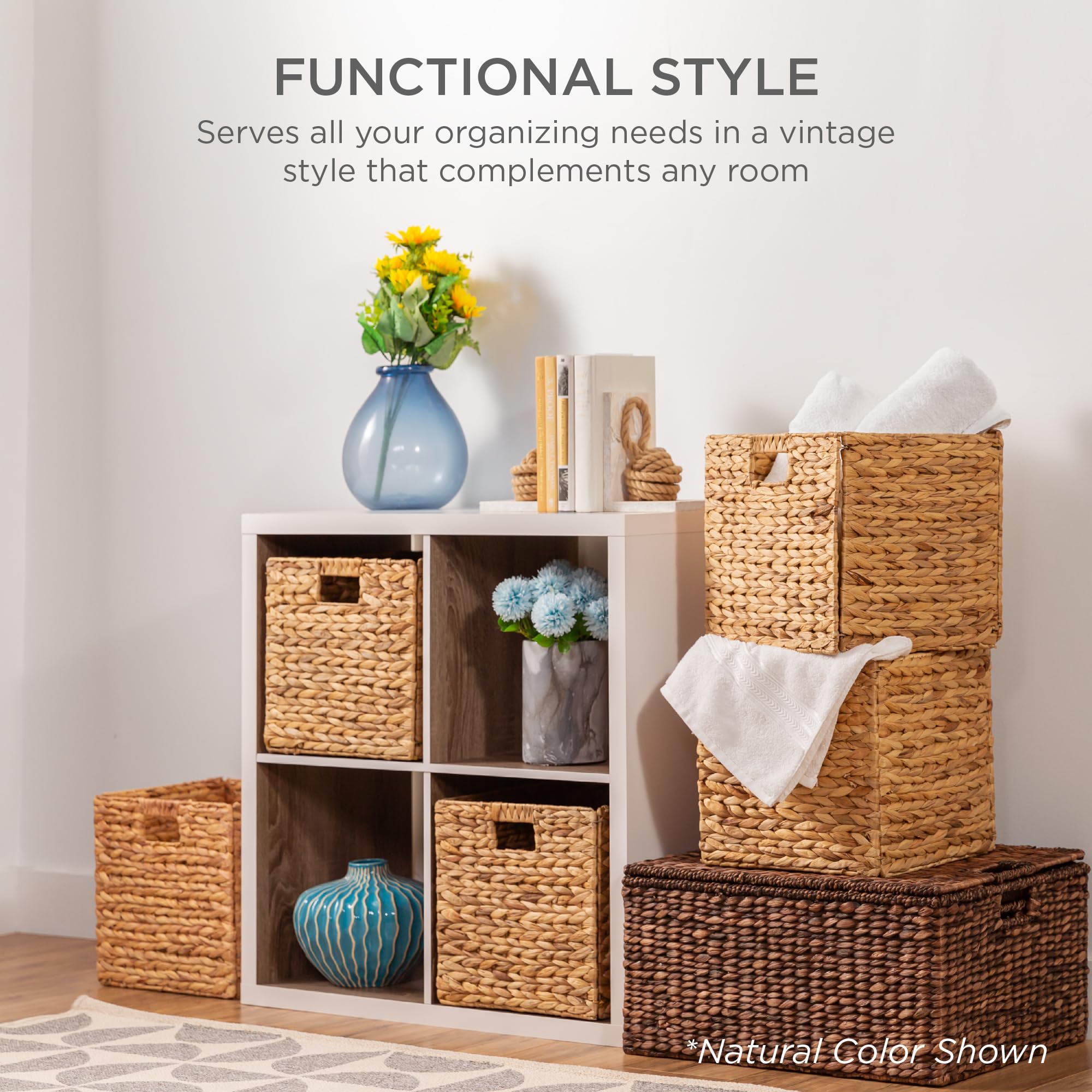 Best Choice Products 10.5X10.5In Hyacinth Baskets, Rustic Set Of 5 Multipurpose Collapsible Storage Organizer, Handwoven Laundry