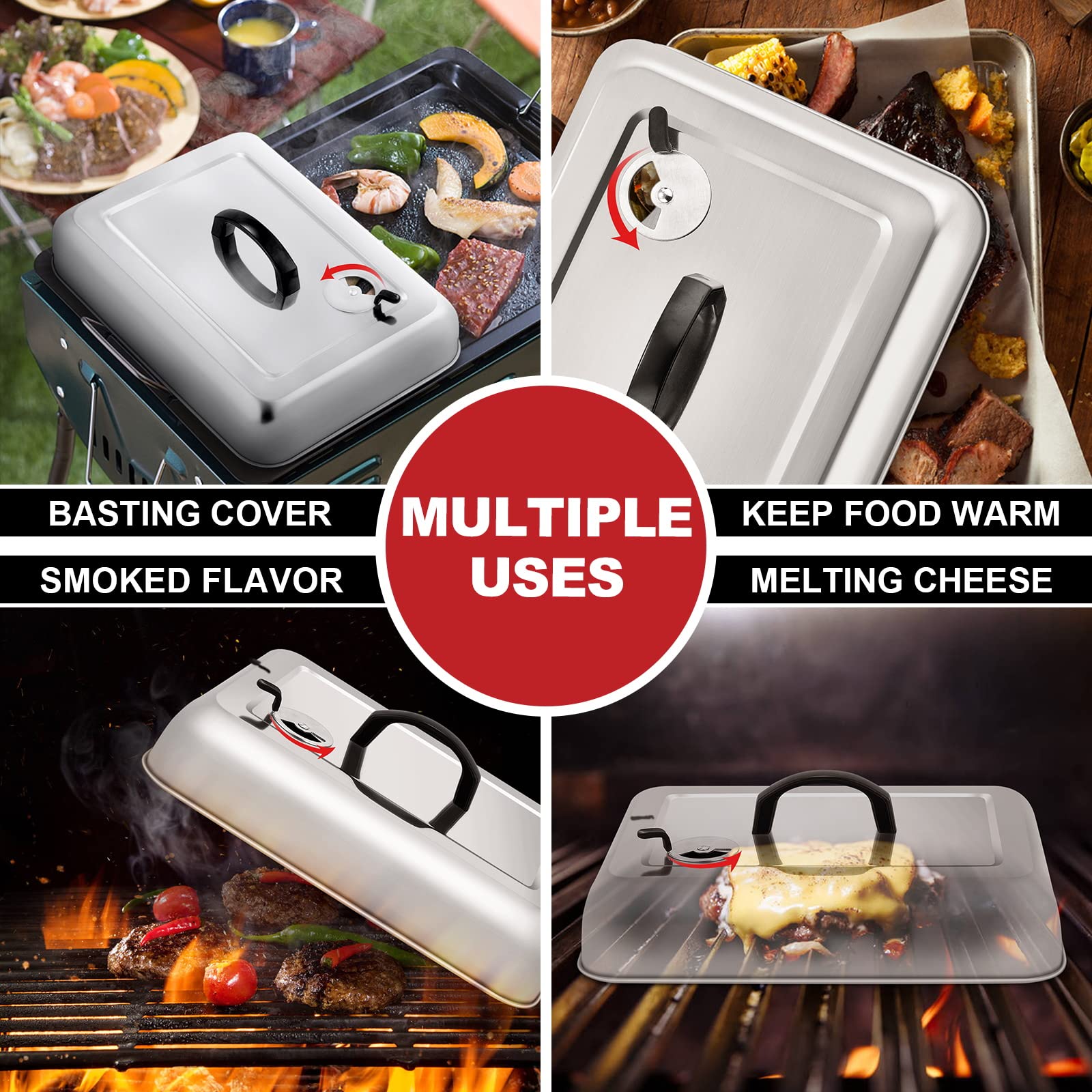 13X 9.75Inch Cheese Melting Domes, Hasteel Rectangular Basting Steam Cover For Flat Top Griddle Cooking Outdoor & Indoor, Heavy