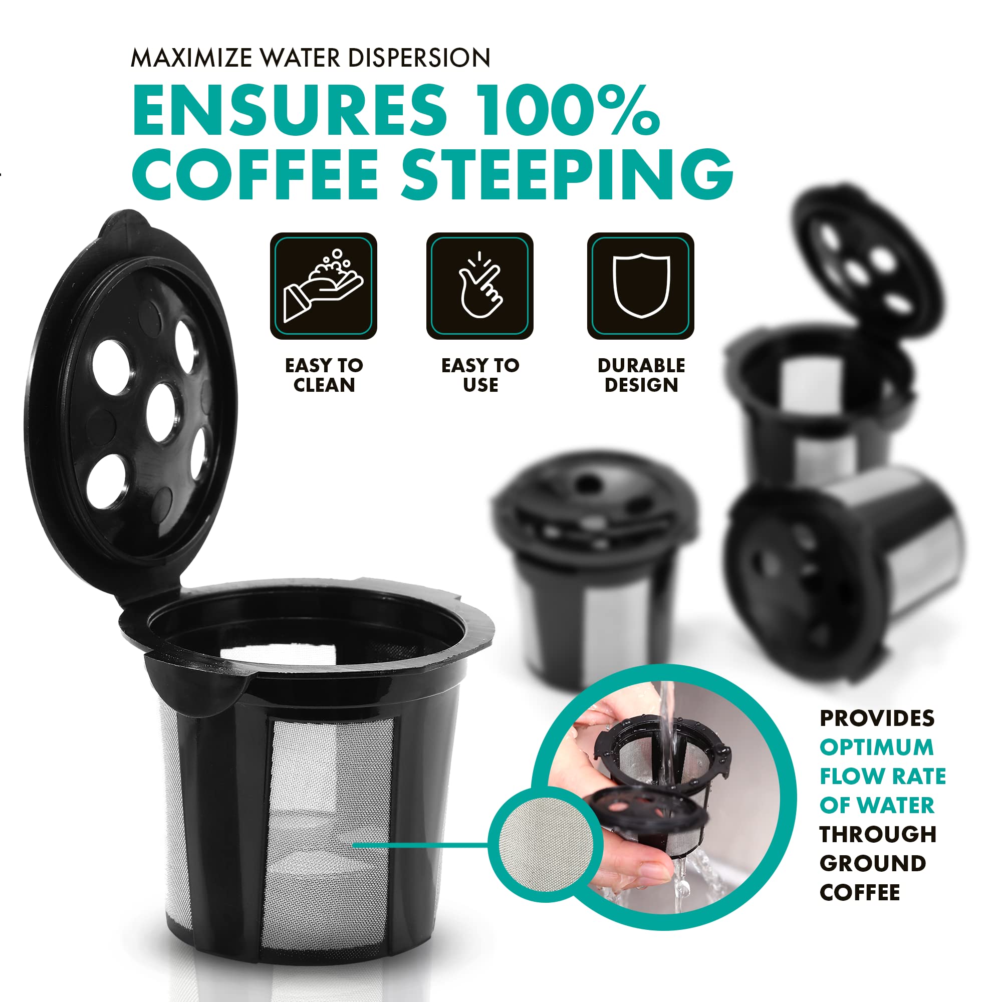 Reusable K Cups for Keurig Supreme  K Supreme Plus and K Slim by PureHQ - Refillable Kcup for Keurig Supreme Coffee Maker - MultiStream Coffee Pods Filter - 4 Pack