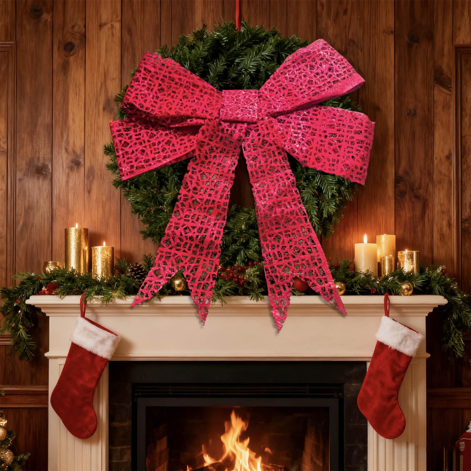 48in Pre-Lit XL Christmas Bow Decoration Large Christmas Bow Outdoor LED Holiday Yard Decor with Lights, Lighted Large Red Bow D