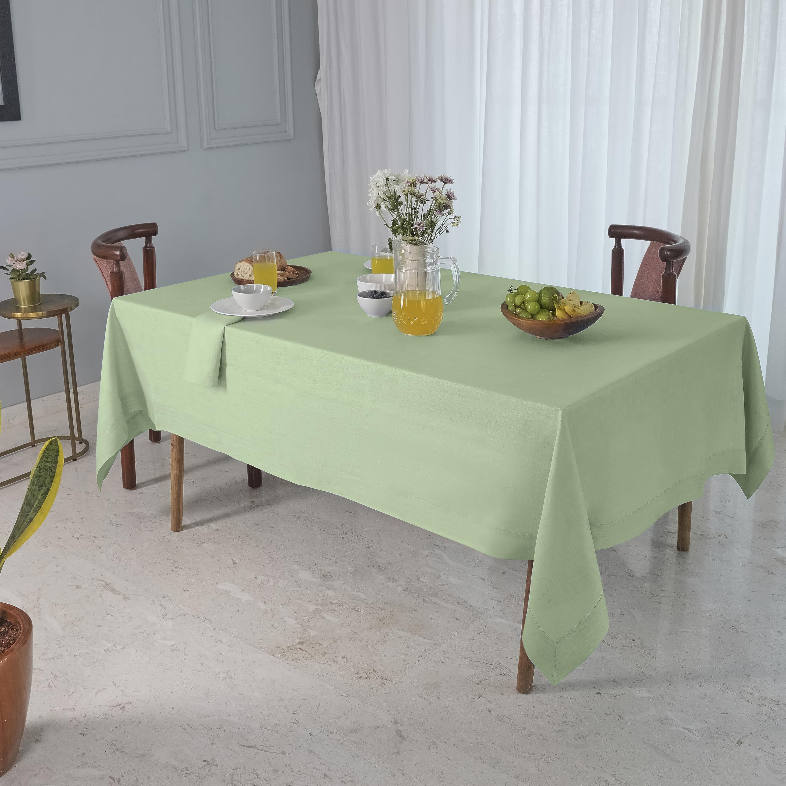 Dmoksha Homes Linen Tablecloth - 54 X 72 Inch Sage Green, 100 Pure Linen Tablecloth 72 Inches Long, Rectangle Tablecloth, Machin